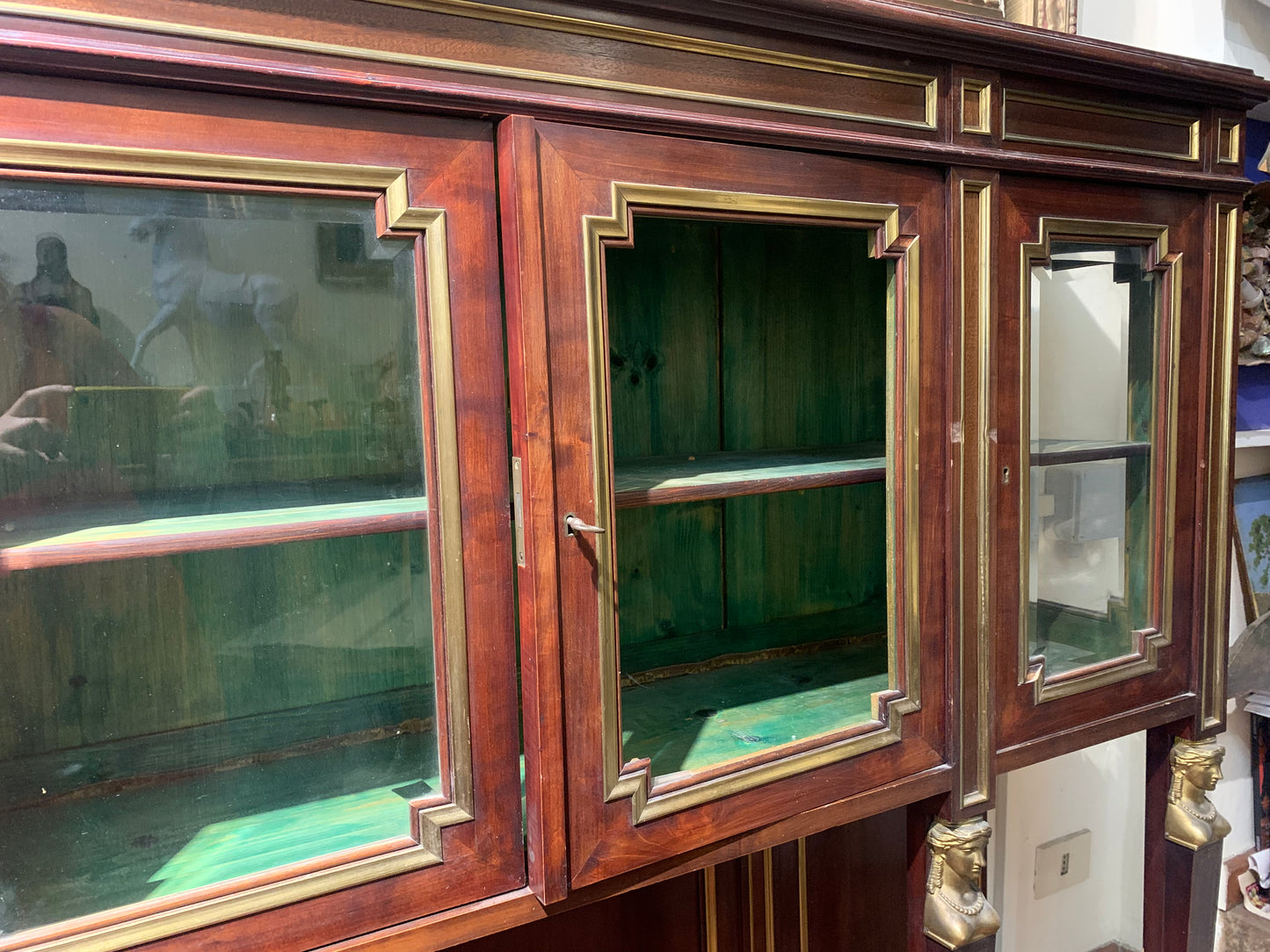 Mahogany Display Cabinet with Neoclassical Bronze Elements: Late 19th Century