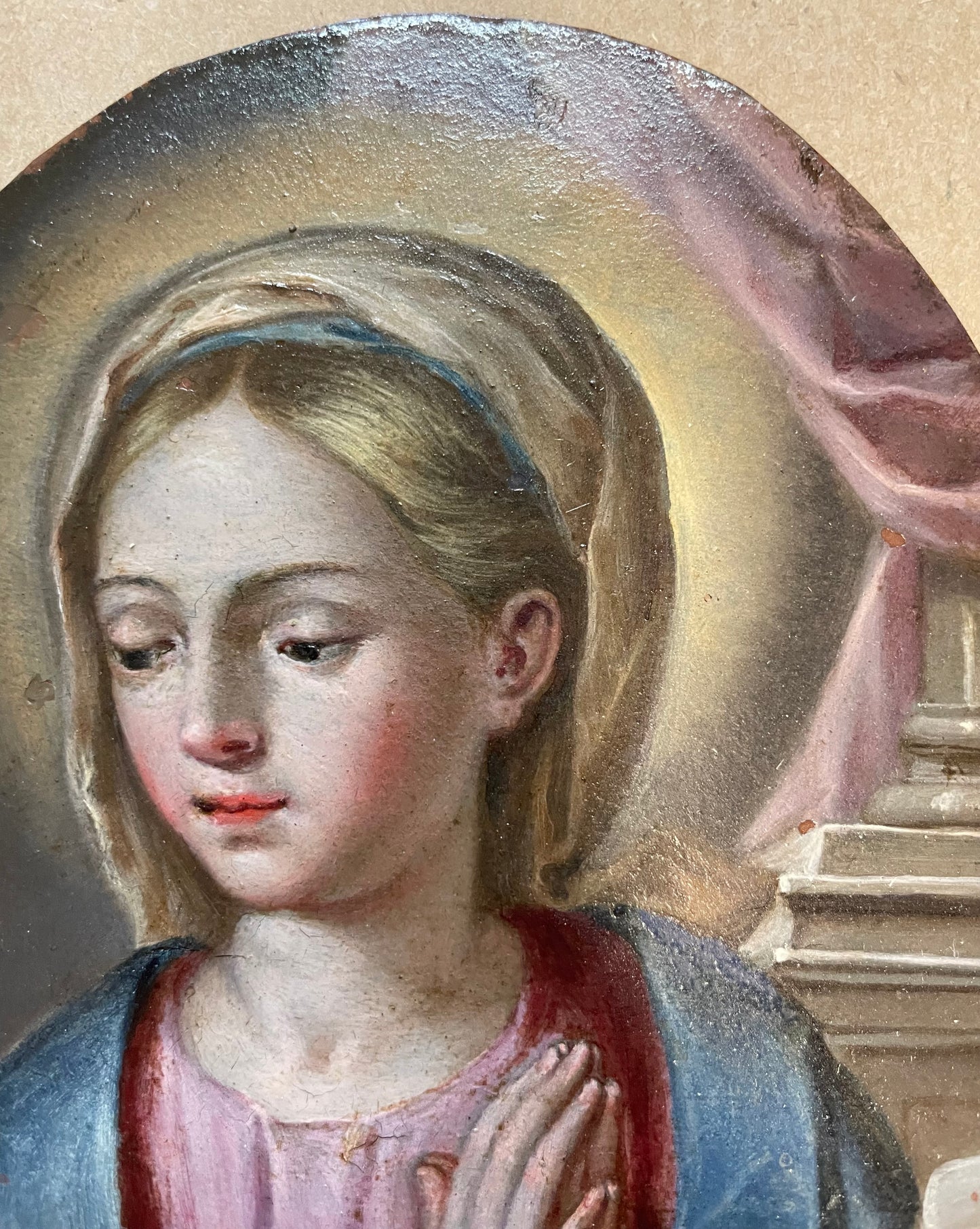 XVIII century Neapolitan school Praying Madonna. Oil on copper, Cm 16x12.