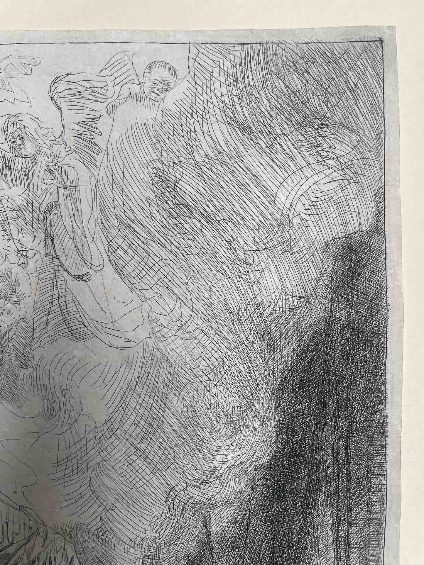 Rembrandt van Rijn, Il transito della Madonna, incisione antica, lastra del 1639, terzo stato.
