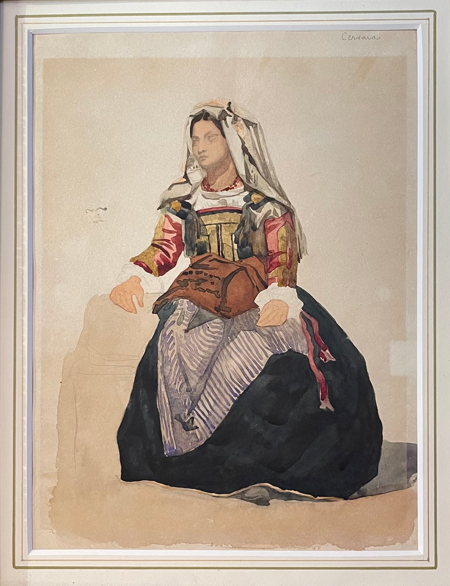 RESERVED Donna italiana di Cervara in costume tradizionale, XIX secolo

Acquerello e matita su carta