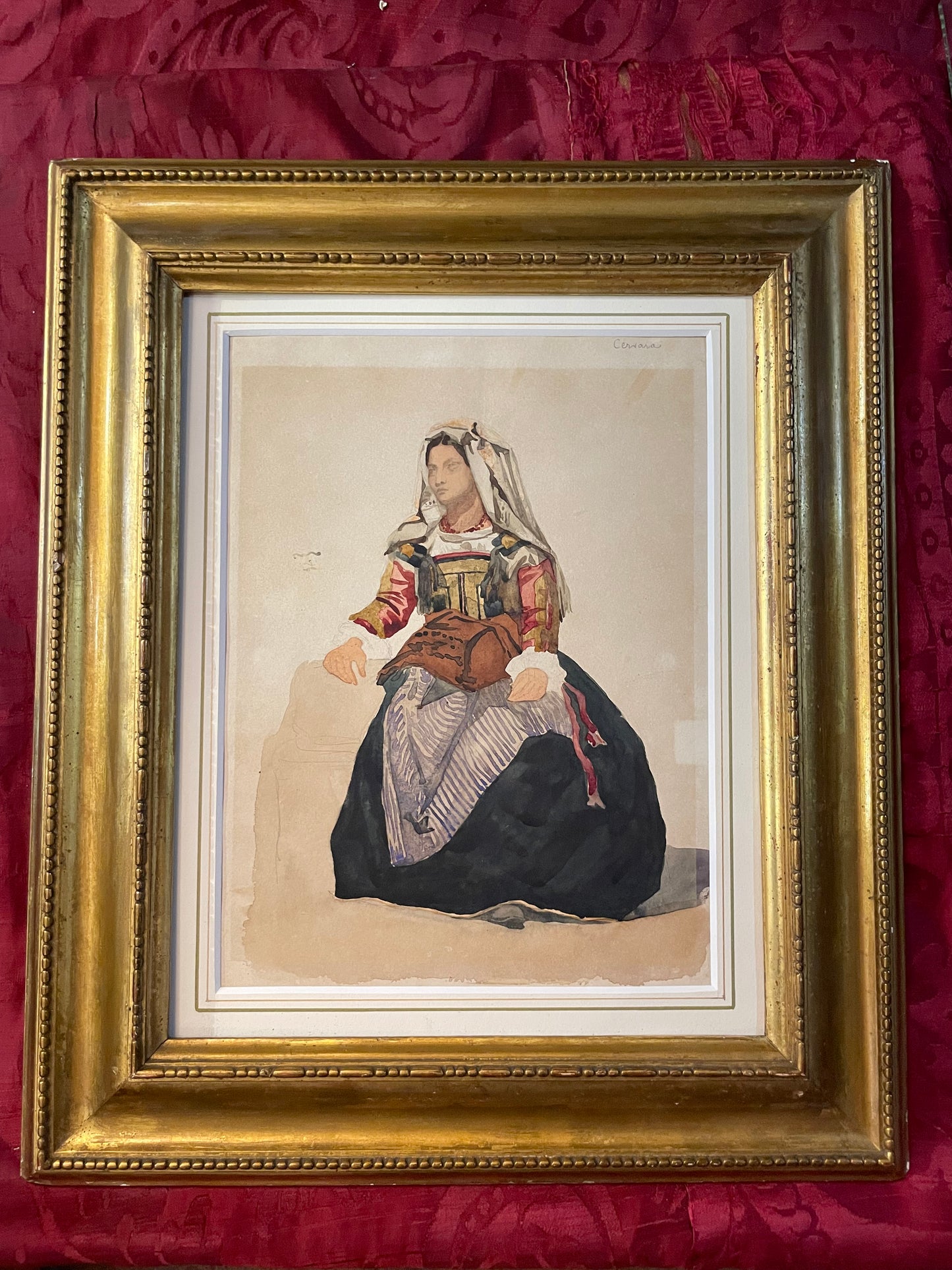 RESERVED Donna italiana di Cervara in costume tradizionale, XIX secolo

Acquerello e matita su carta