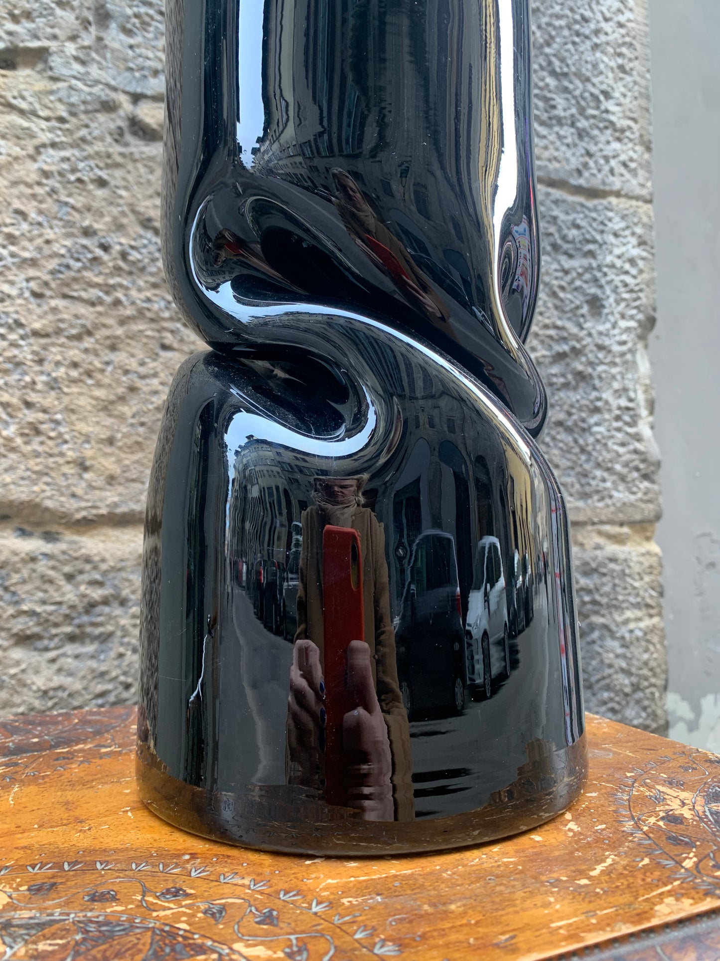 Murano back glass vase. Circa 1980. Venice