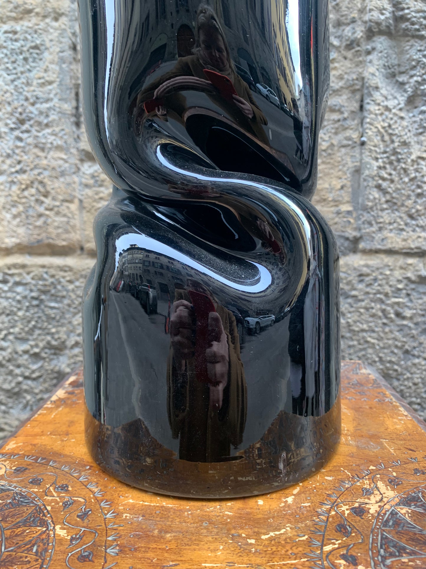 Murano back glass vase. Circa 1980. Venice