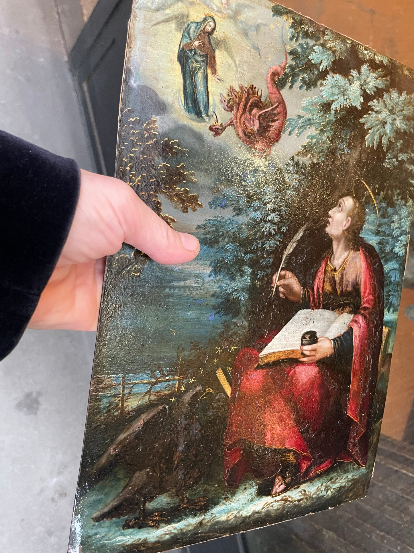 Saint John the Evangelist on Patmos. Apocalyptic Vision with the Virgin and the Dragon, Flemish School, ca. 1620