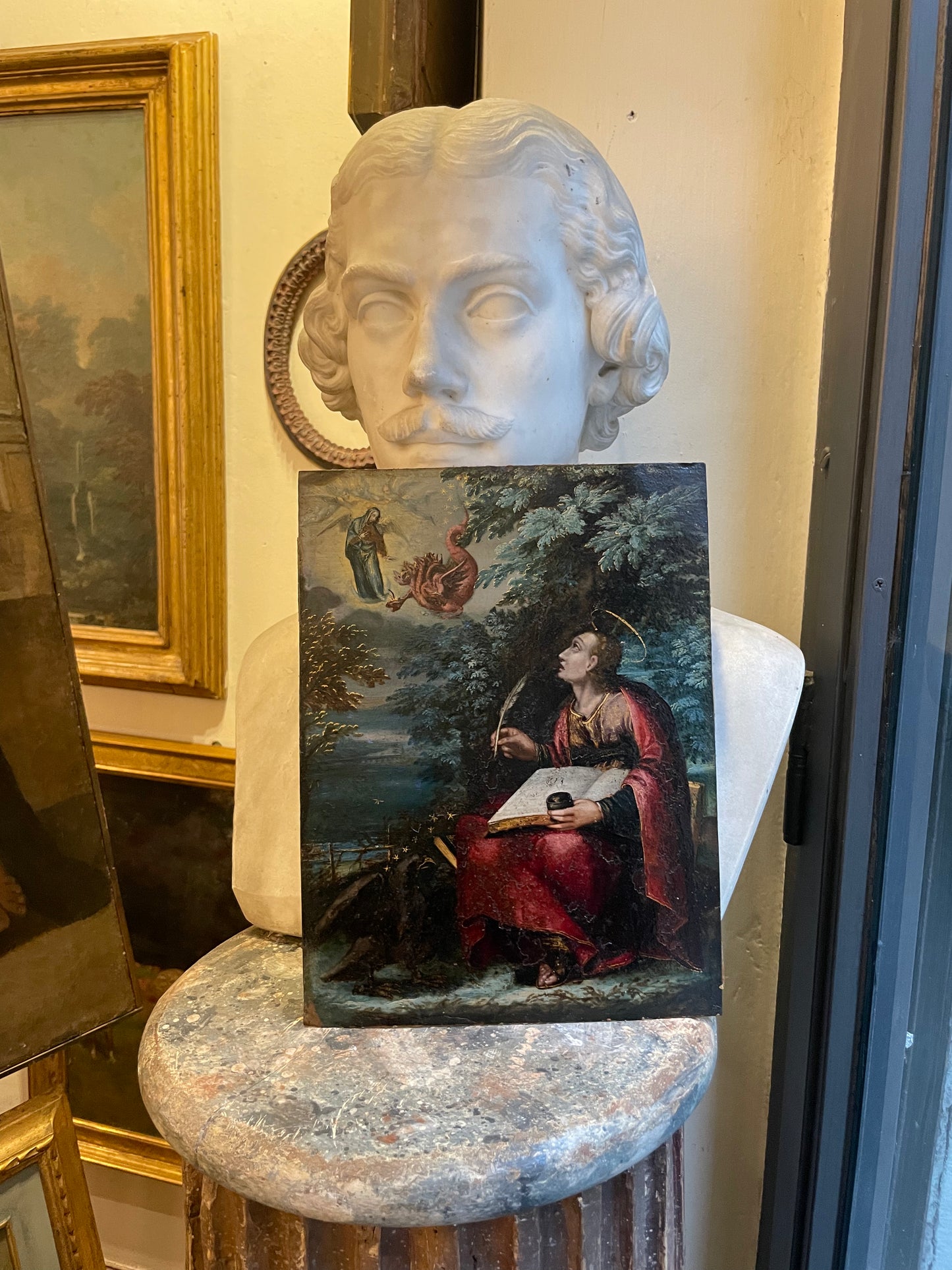 Saint John the Evangelist on Patmos. Apocalyptic Vision with the Virgin and the Dragon, Flemish School, ca. 1620