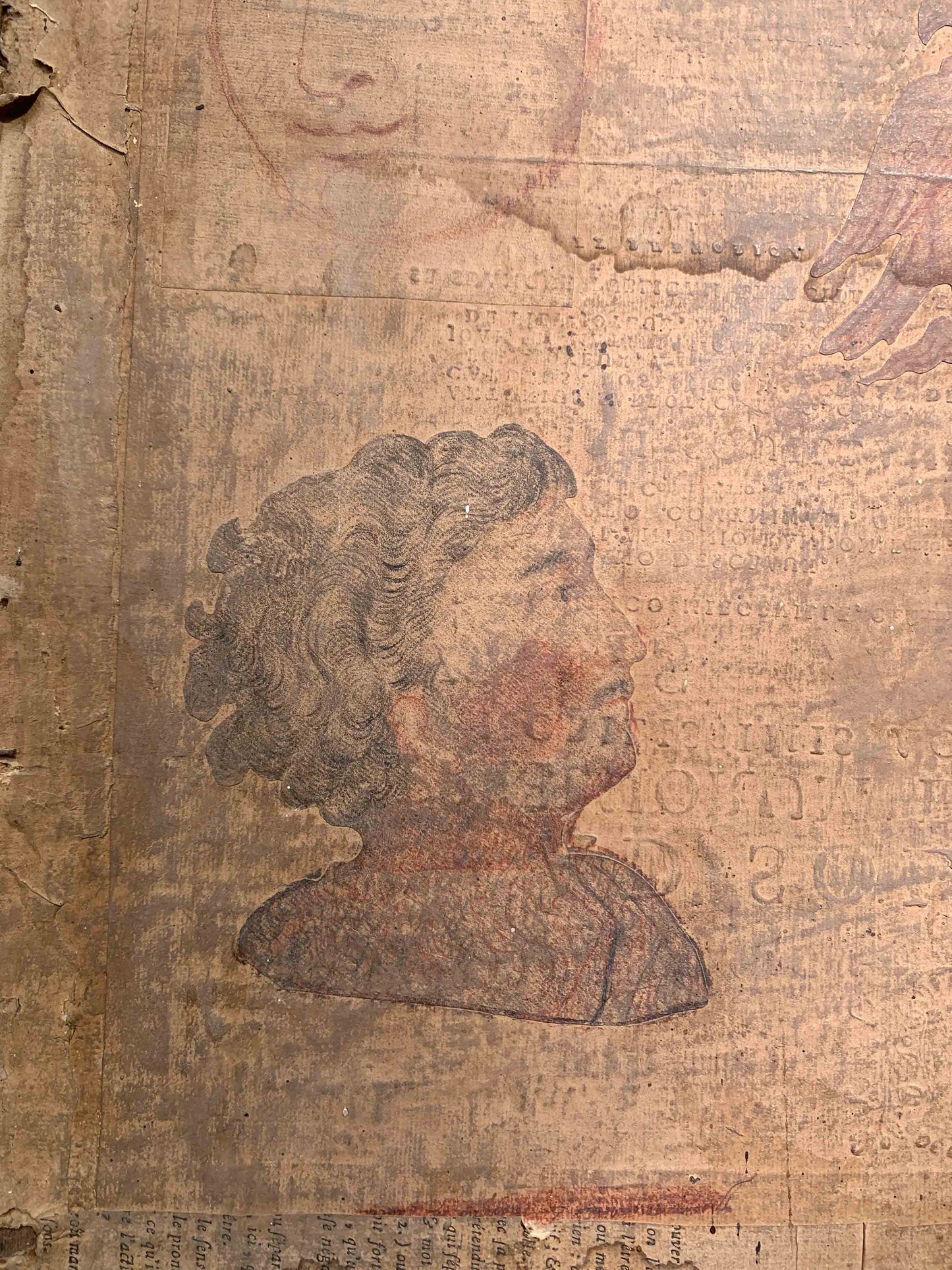 Penitent Mary Magdalene on oak panel with atelier drawings and paper collage on the reverse. Flemish or Dutch school, 17th century
