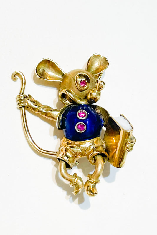 Topolino or Micky Mouse Brooch in gold and Enamels.