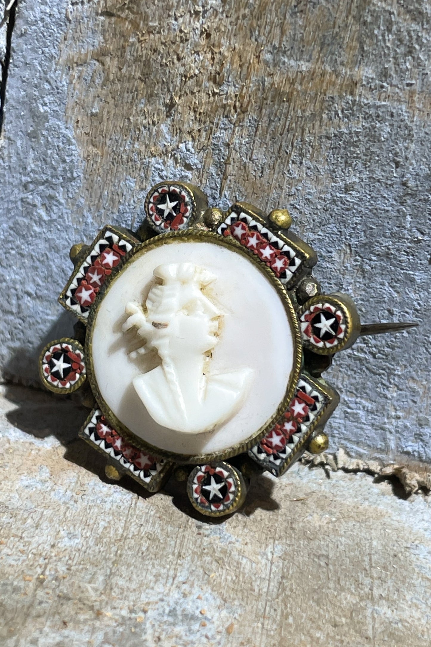 Antique micromosaic cameo brooch. Late XIX century