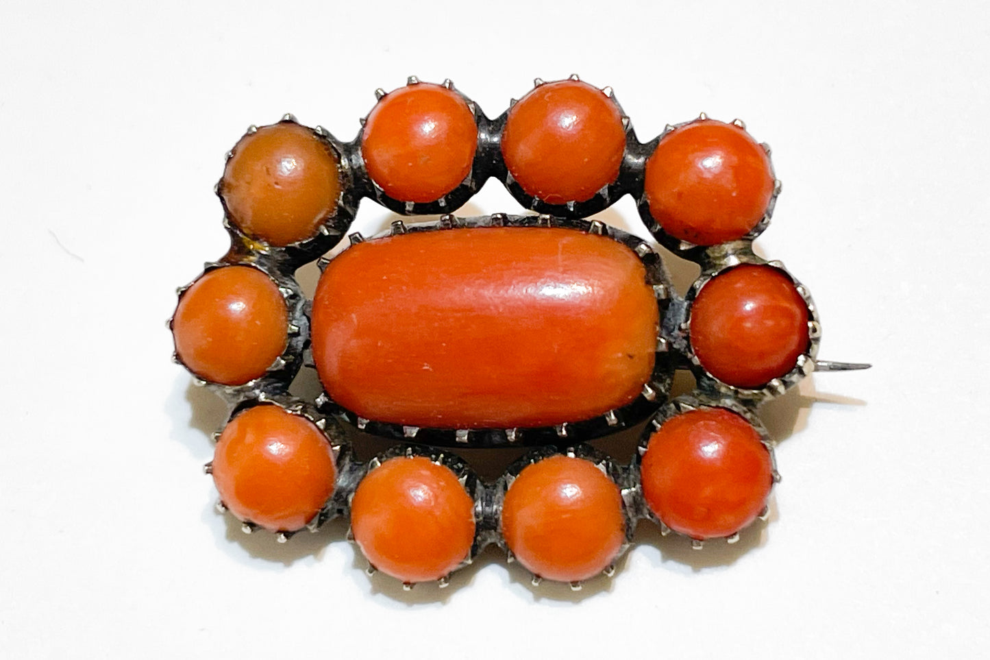 Early 19th century Georgian era English Coral and Low carat Rose Gold Brooch.