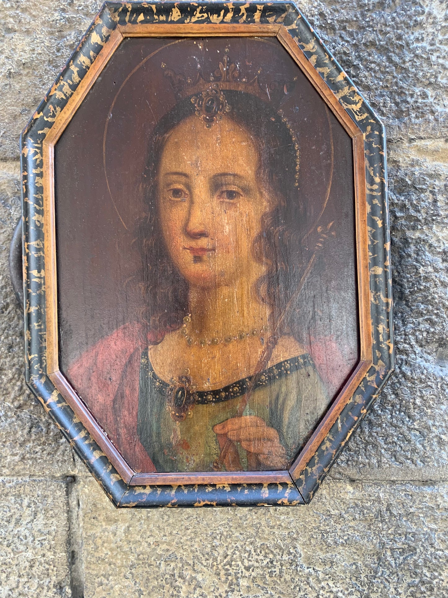 Saint Clotilde, Painting on wooden panel, circa 1700. Saint Queen of Francs