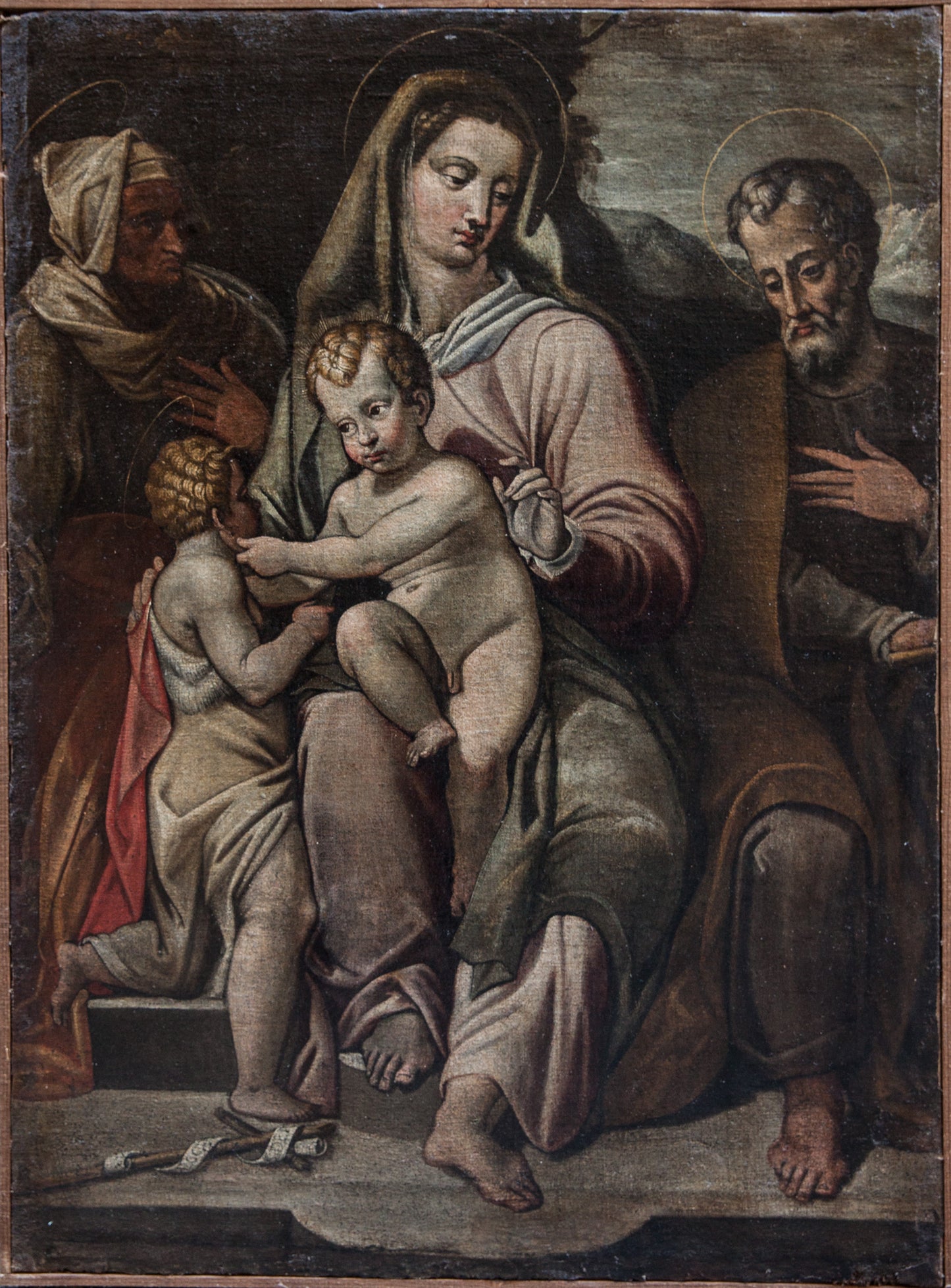 Tuscan school. Circa 1600. The Holy family with St. Joseph and St. Anna