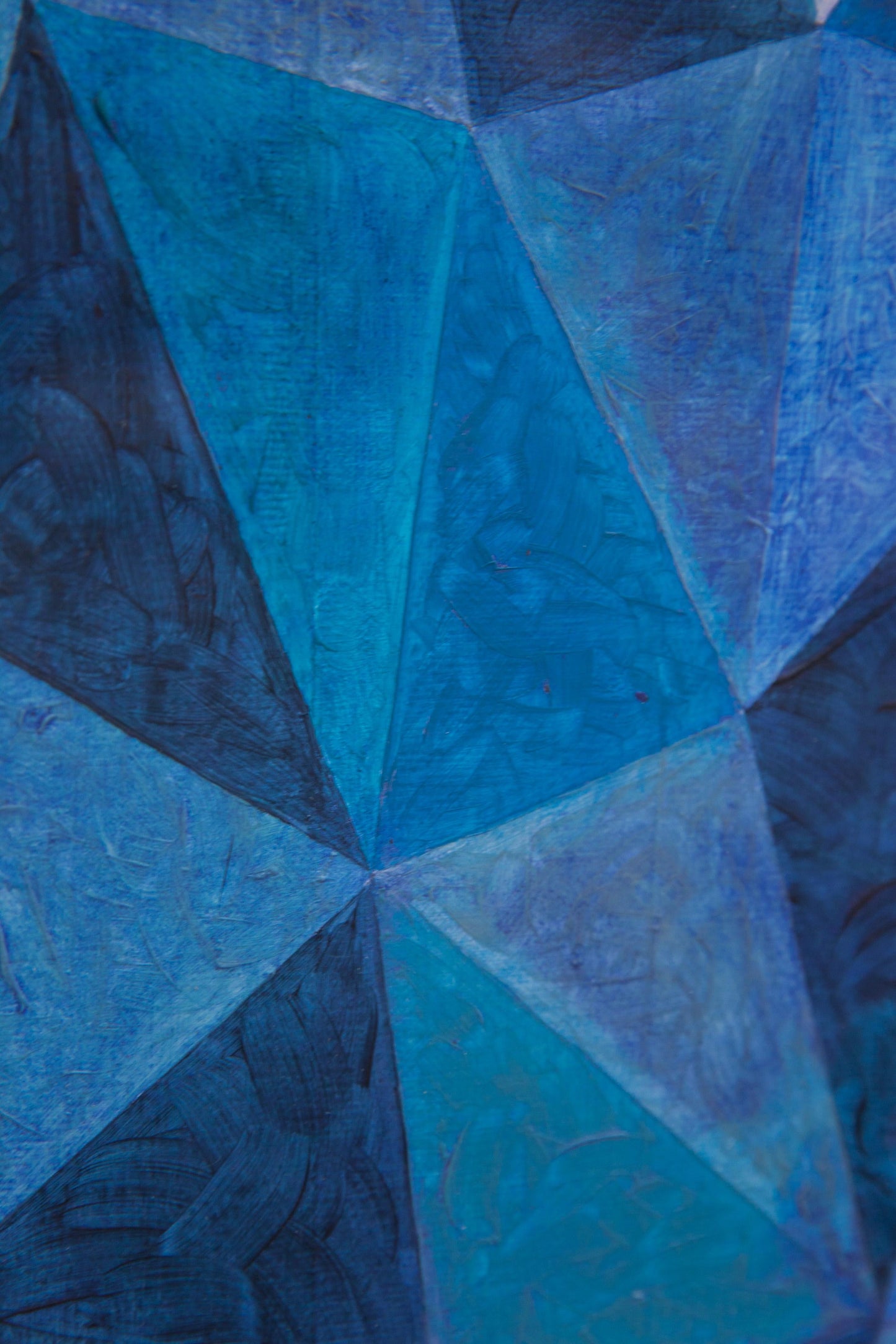 Abstract painting with geometric play of blue triangles. Circa 1970