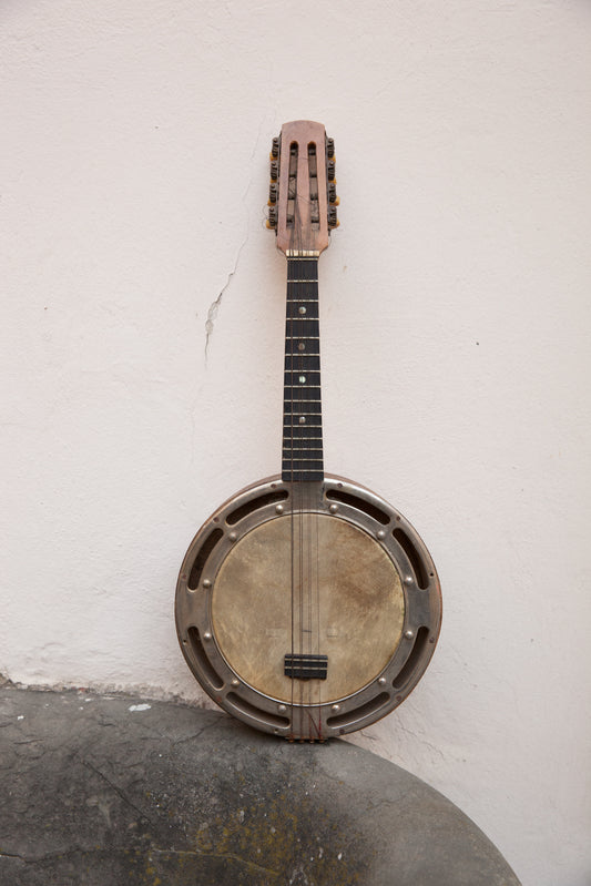 A Banjo. Art Deco Era Musical Instrument With Wood Inlay. Achille Jacomoni.