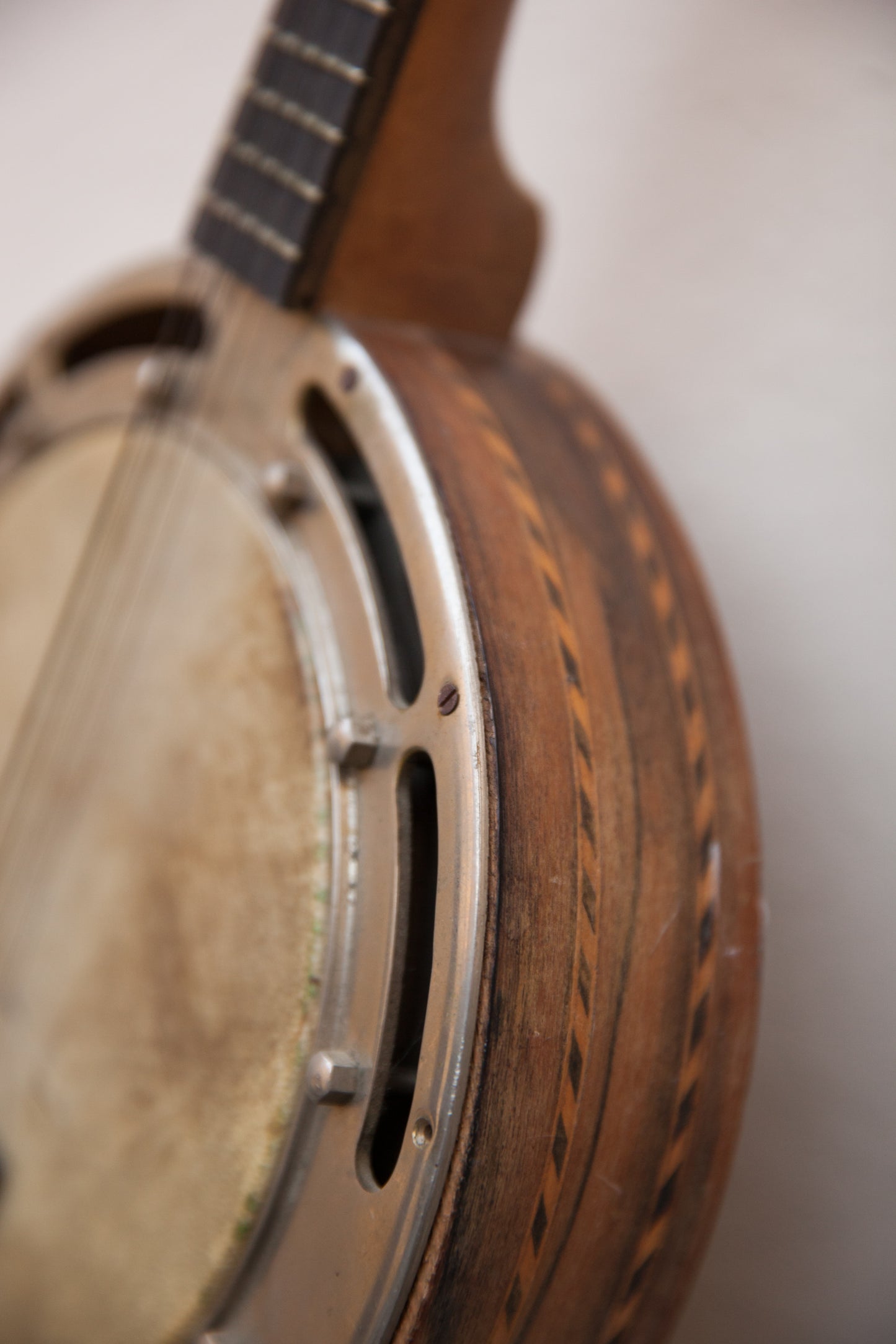 A Banjo. Art Deco Era Musical Instrument With Wood Inlay. Achille Jacomoni.