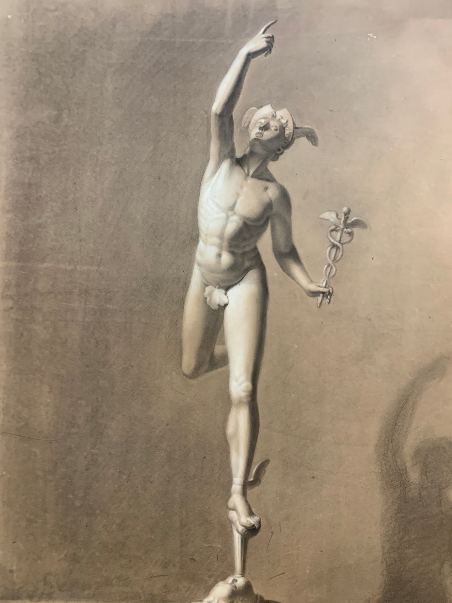 XIX century Academic Charcoal Study on Brown Paper: Giambologna’s Mercury.