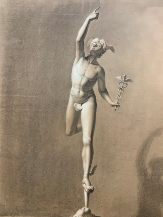 XIX century Academic Charcoal Study on Brown Paper: Giambologna’s Mercury.