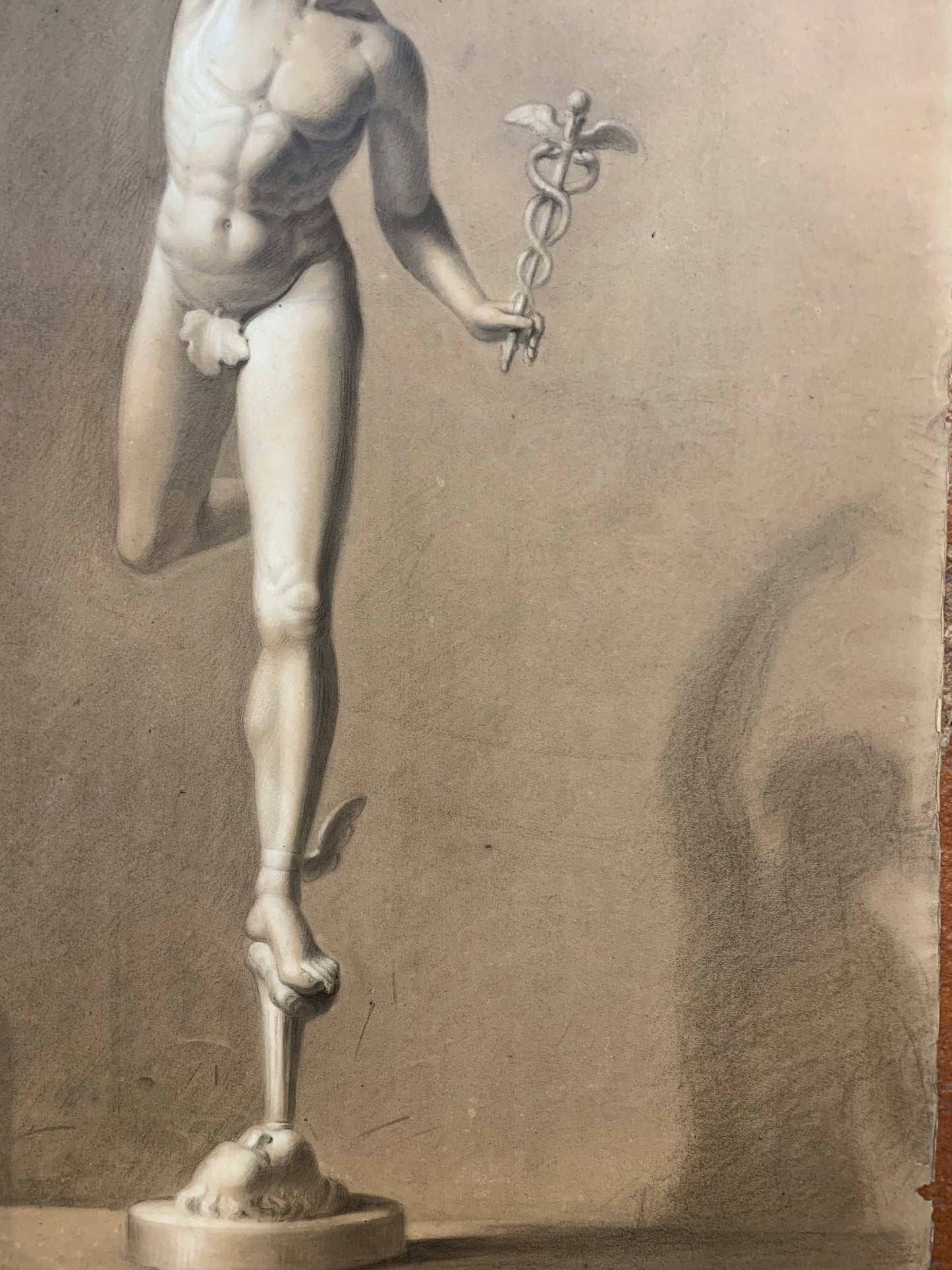 XIX century Academic Charcoal Study on Brown Paper: Giambologna’s Mercury.