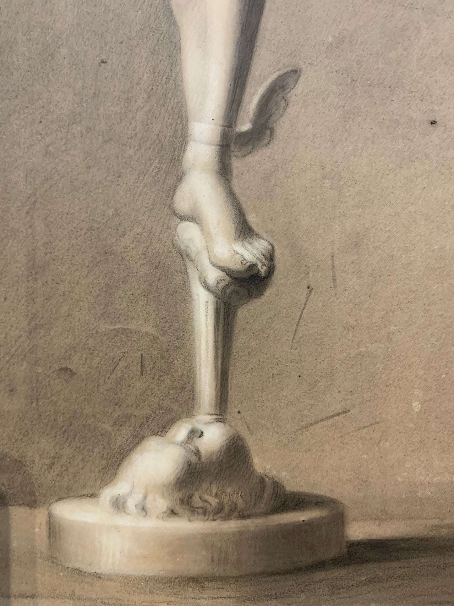 XIX century Academic Charcoal Study on Brown Paper: Giambologna’s Mercury.