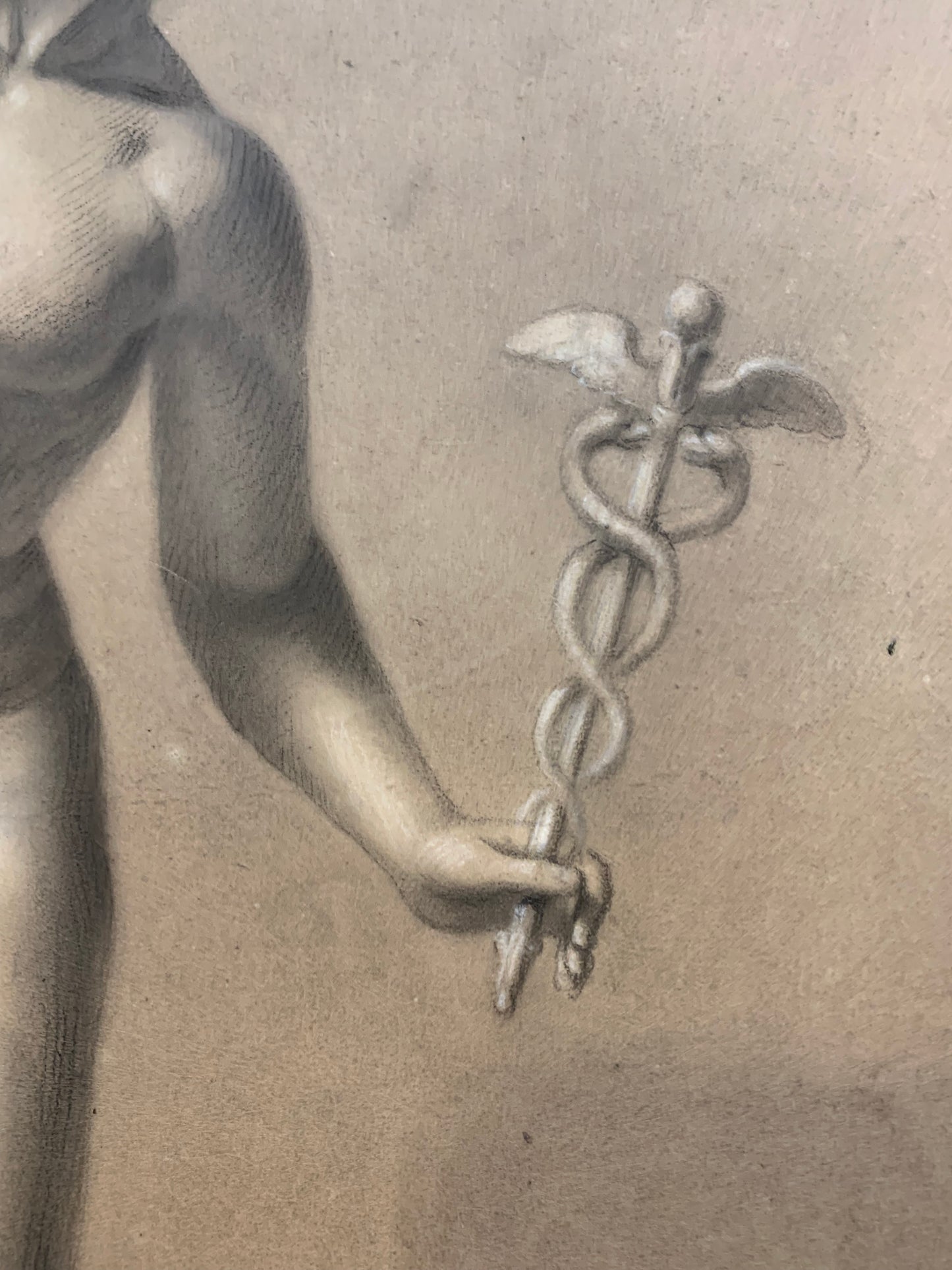 XIX century Academic Charcoal Study on Brown Paper: Giambologna’s Mercury.