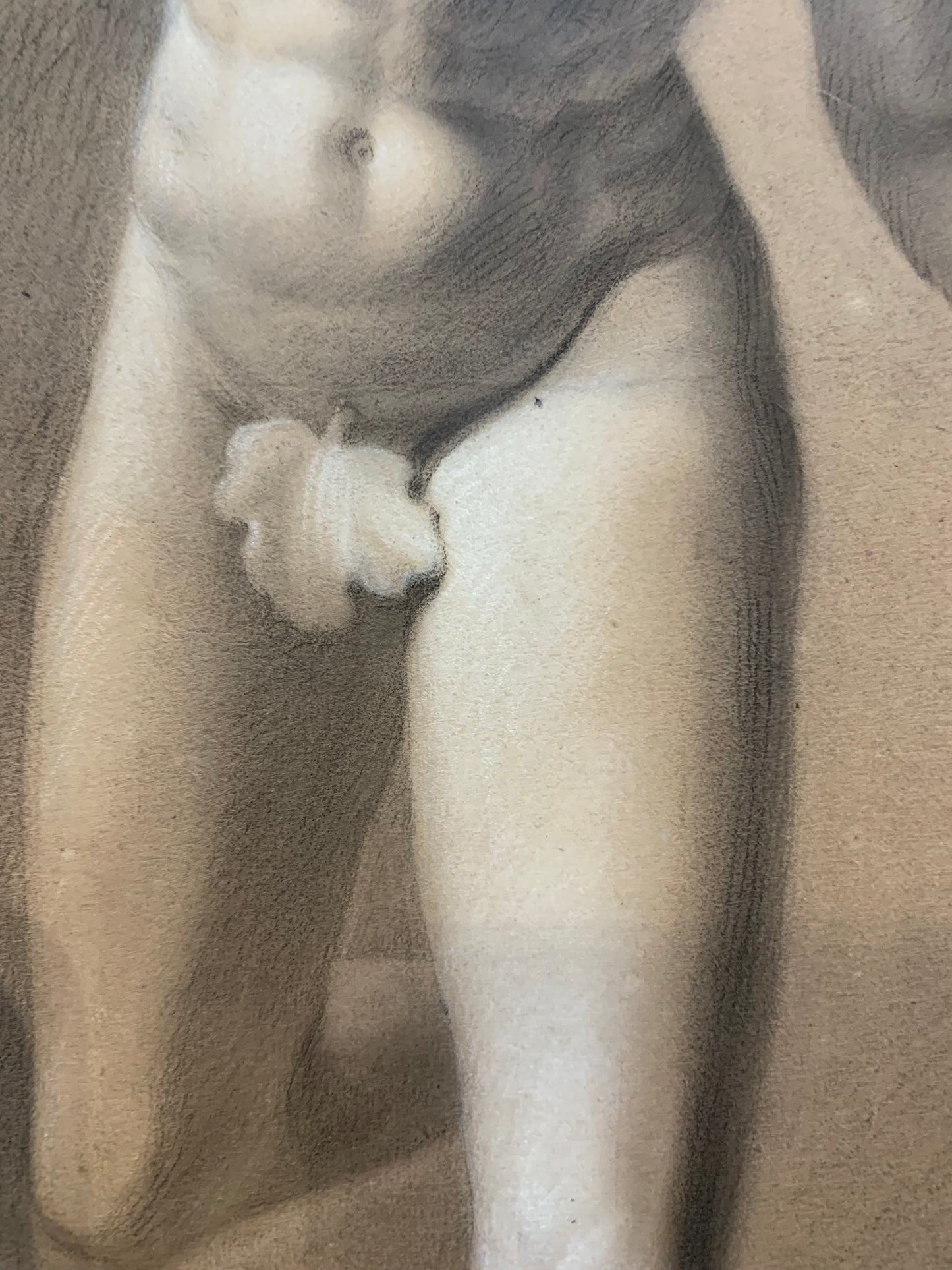 XIX century Academic Charcoal Study on Brown Paper: Giambologna’s Mercury.