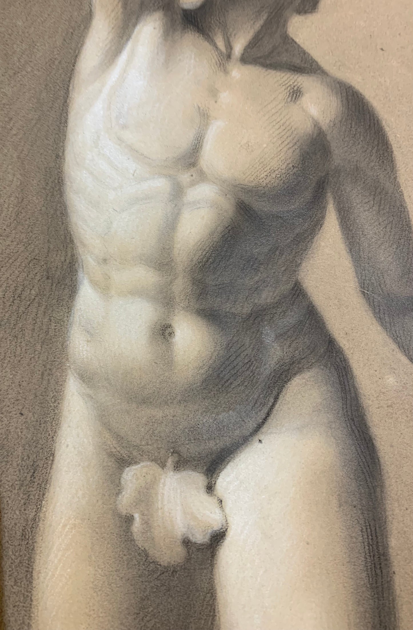 XIX century Academic Charcoal Study on Brown Paper: Giambologna’s Mercury.