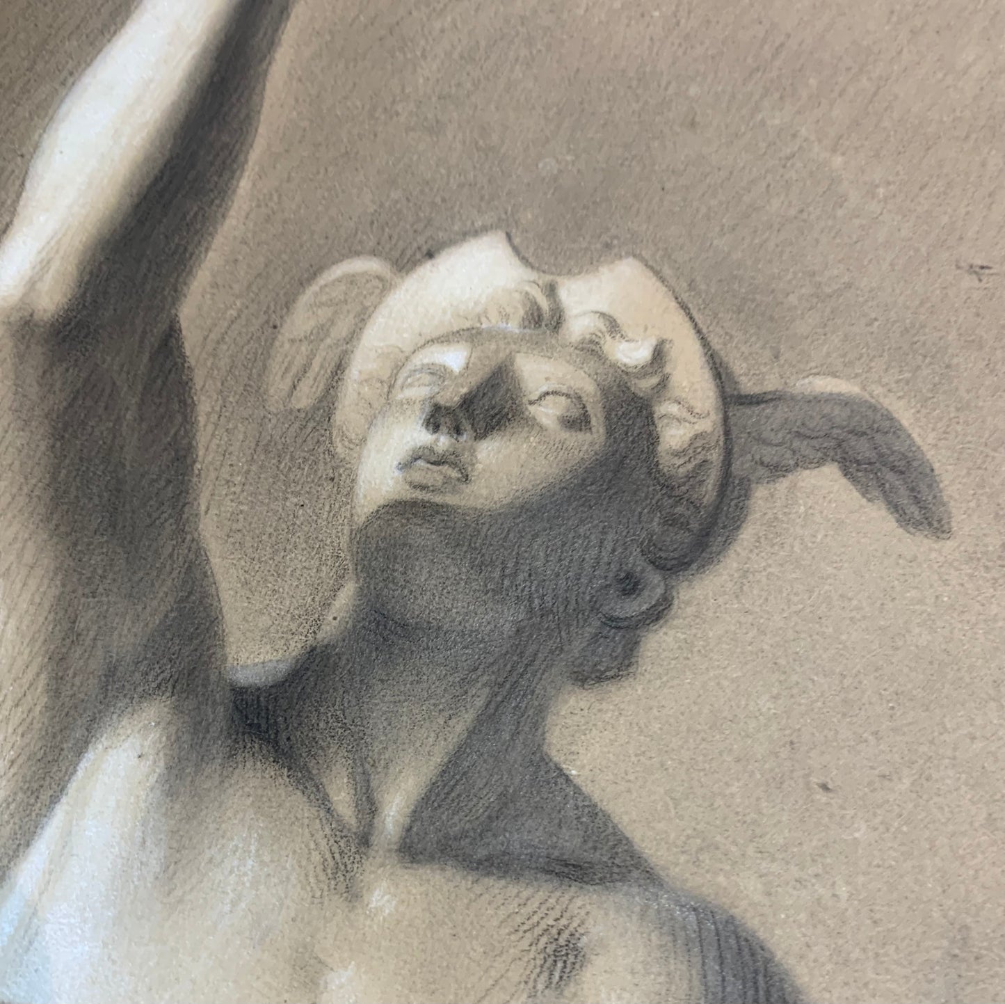 XIX century Academic Charcoal Study on Brown Paper: Giambologna’s Mercury.