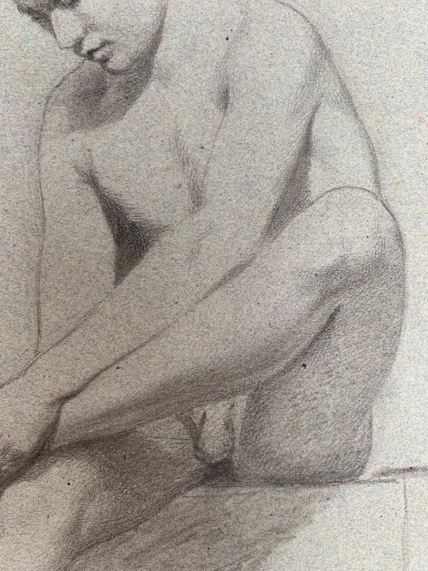 19th century Italian school drawing. Academic study of the figure of the young naked man.