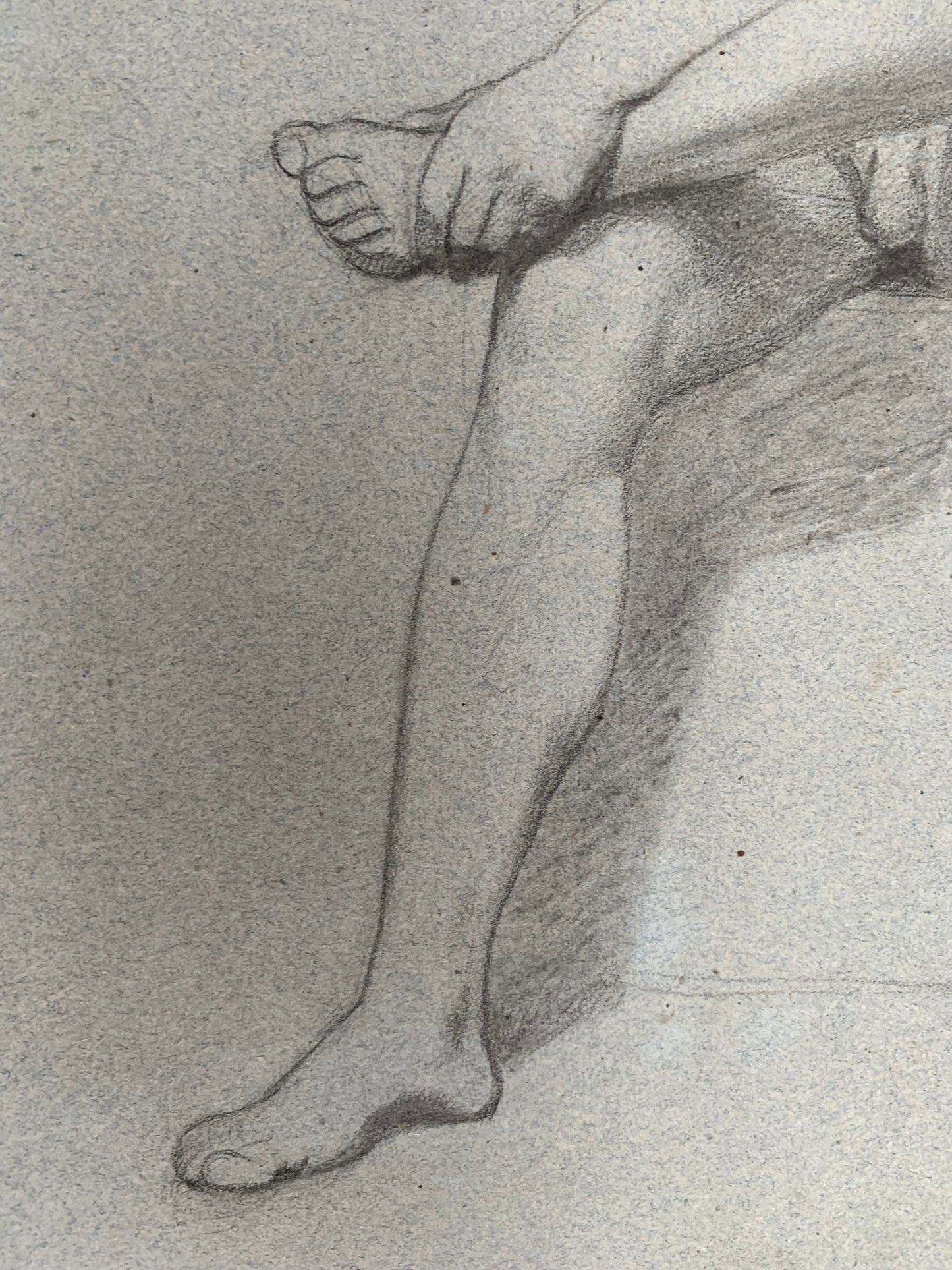 19th century Italian school drawing. Academic study of the figure of the young naked man.