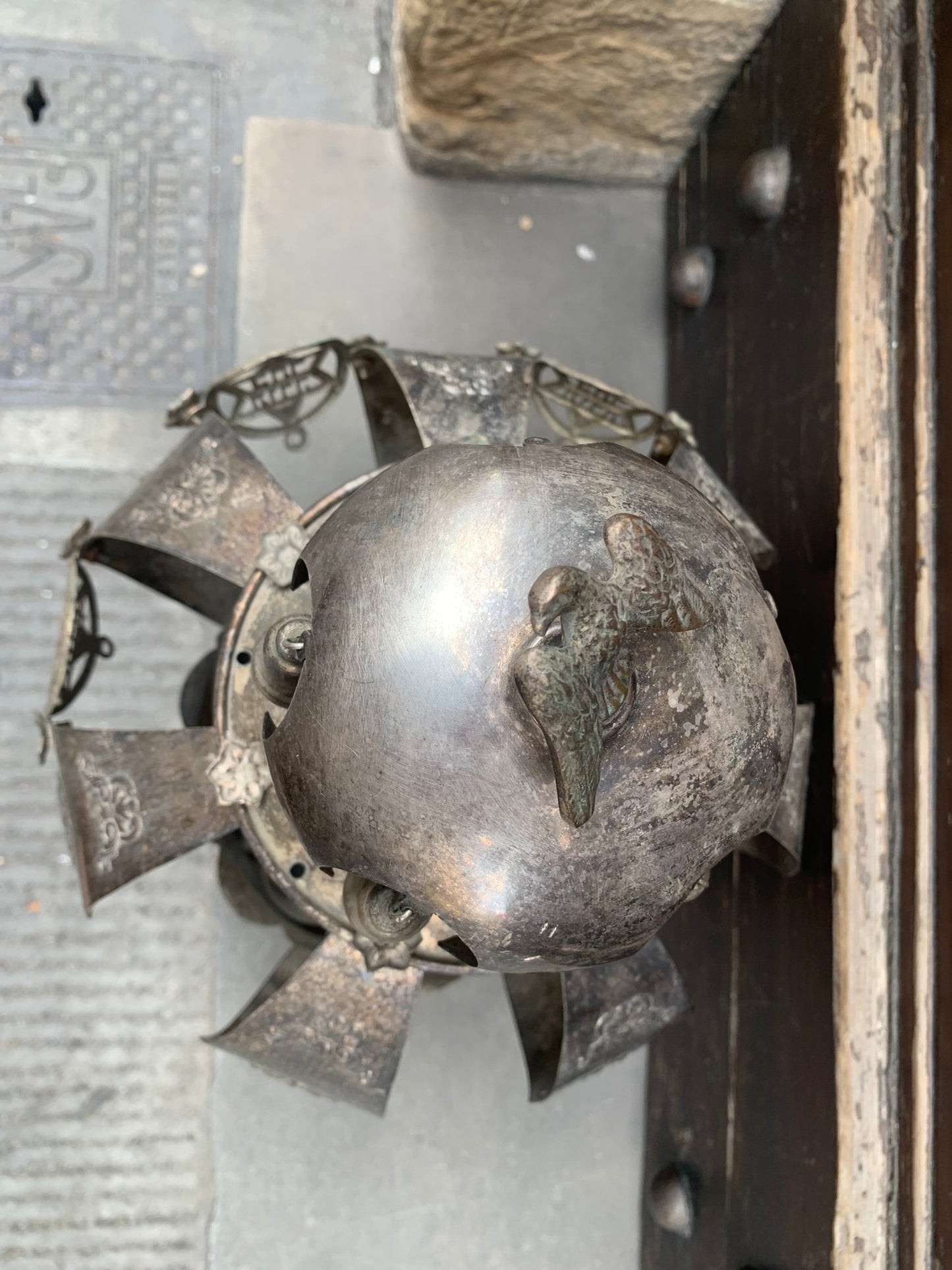 Antique Jewish crown for Torah.  2nd half of XIX century. Silver metal crown with Jewish symbols.