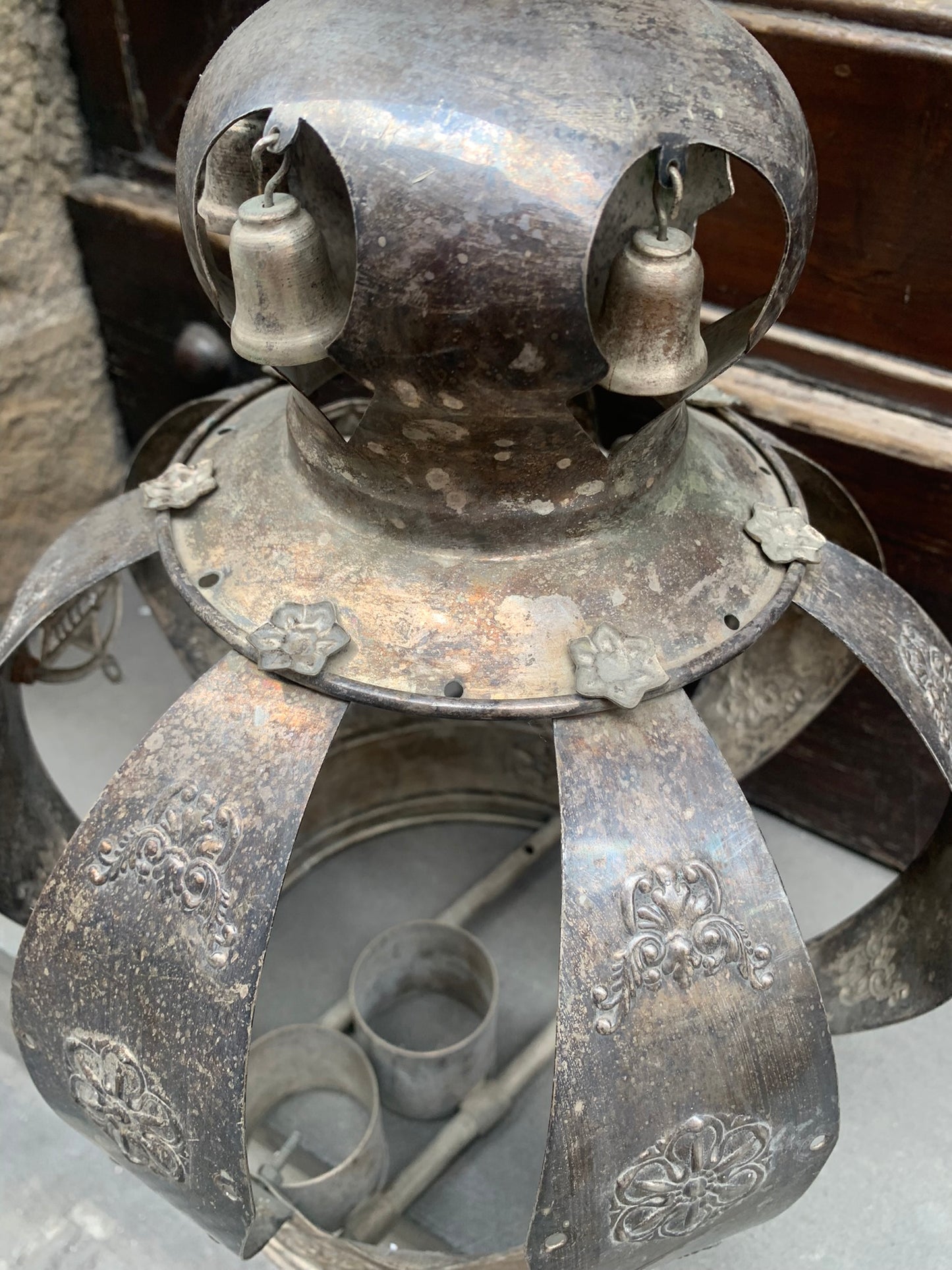 Antique Jewish crown for Torah.  2nd half of XIX century. Silver metal crown with Jewish symbols.