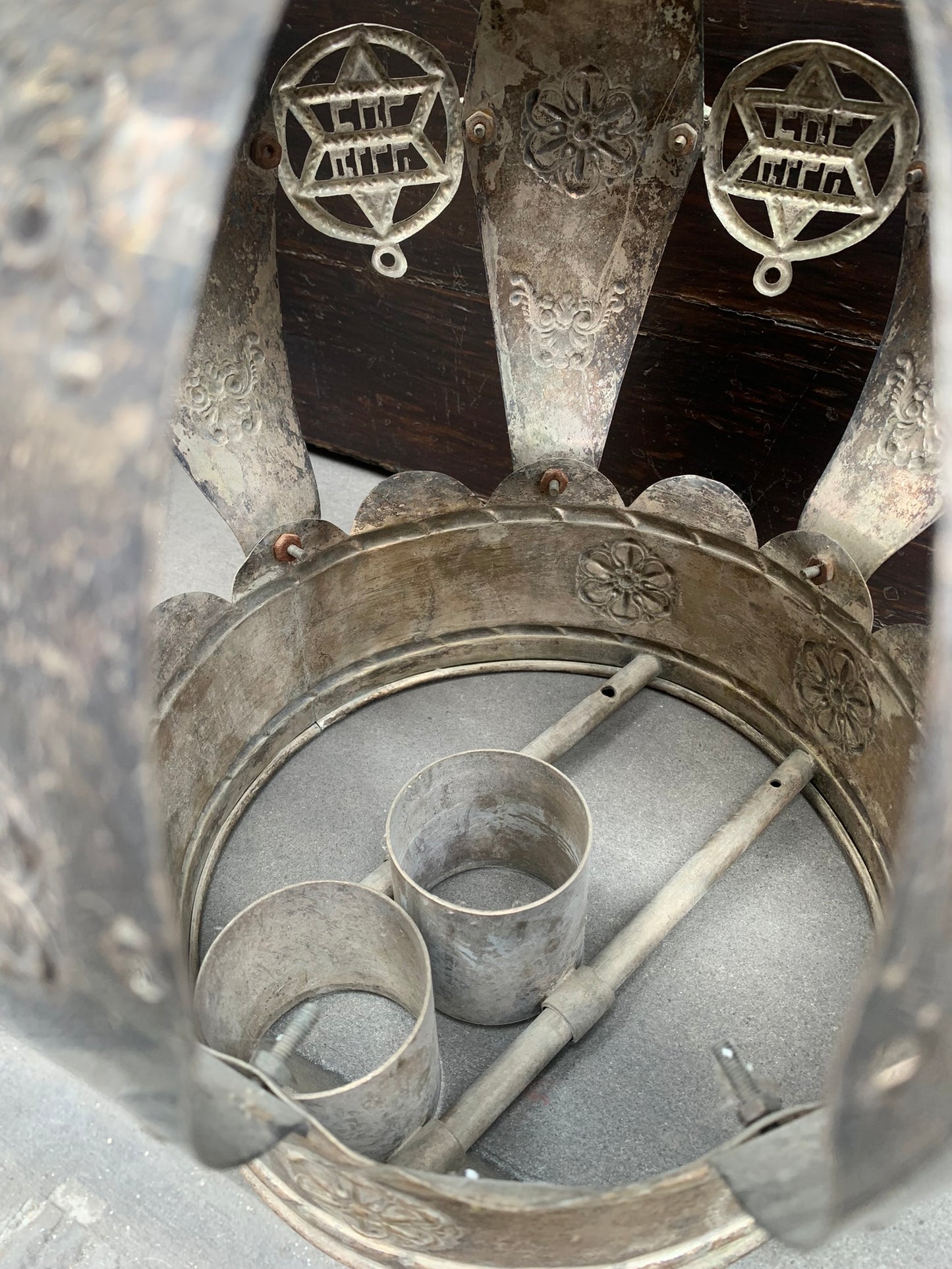 Antique Jewish crown for Torah.  2nd half of XIX century. Silver metal crown with Jewish symbols.