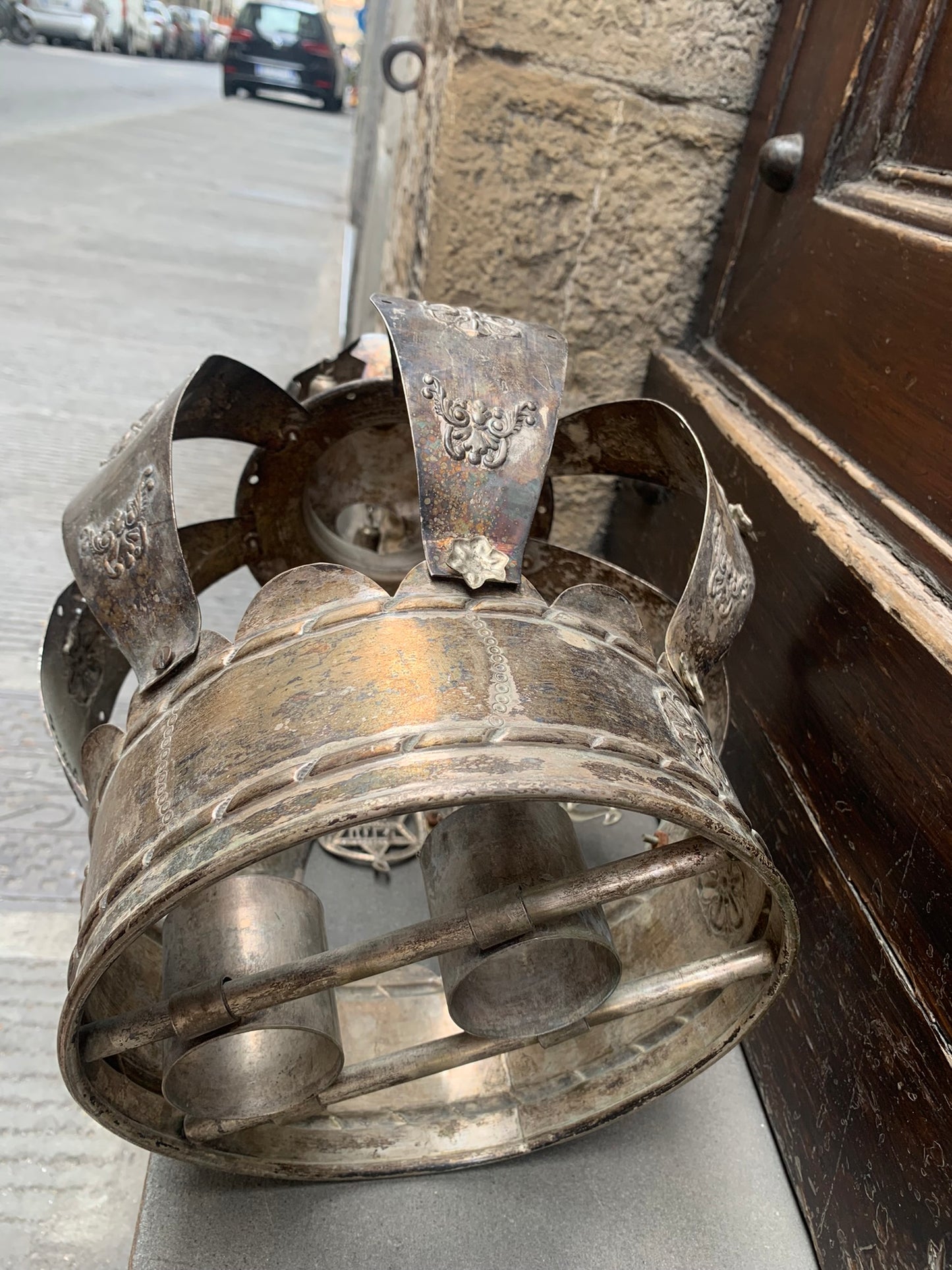 Antique Jewish crown for Torah.  2nd half of XIX century. Silver metal crown with Jewish symbols.