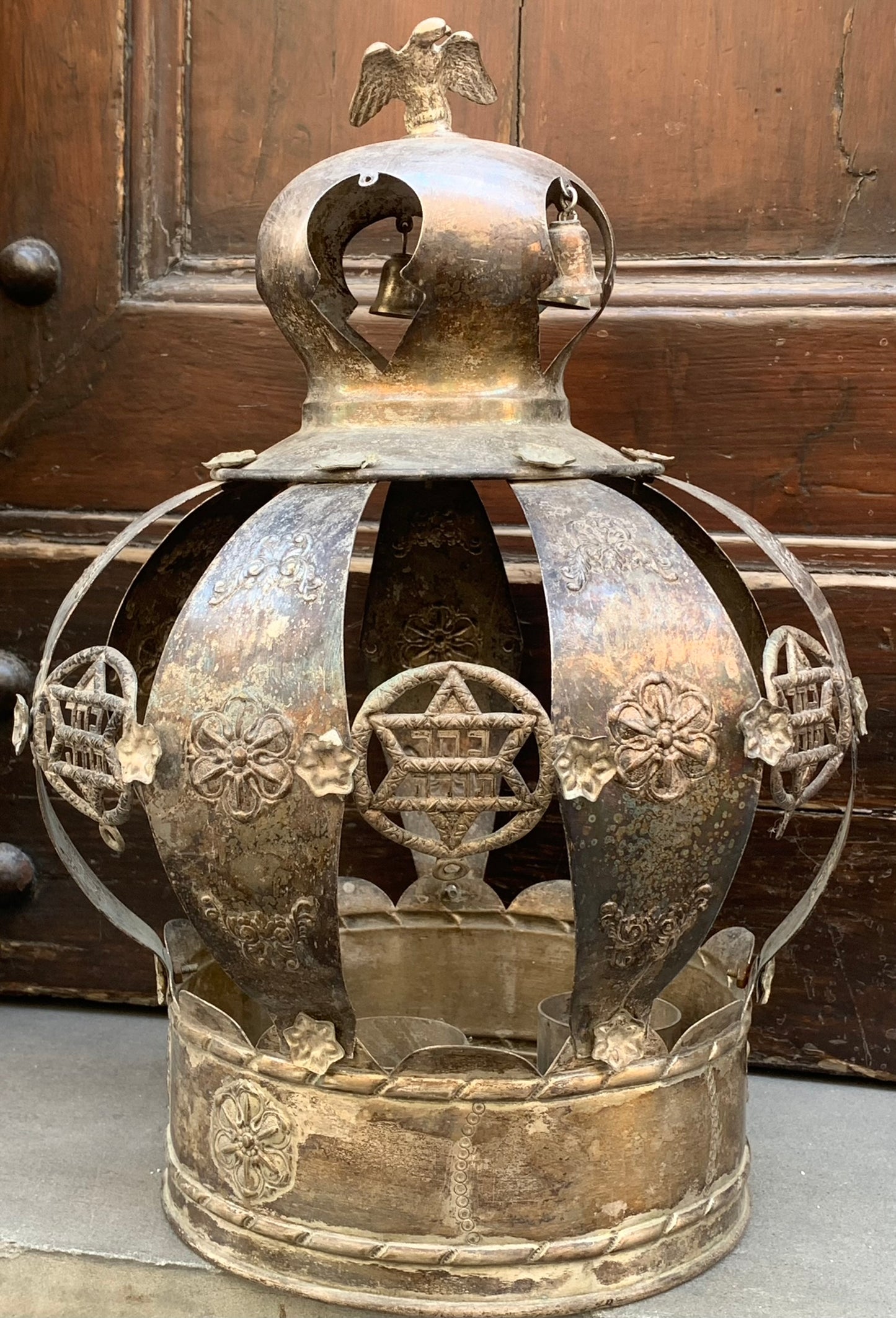 Antique Jewish crown for Torah.  2nd half of XIX century. Silver metal crown with Jewish symbols.