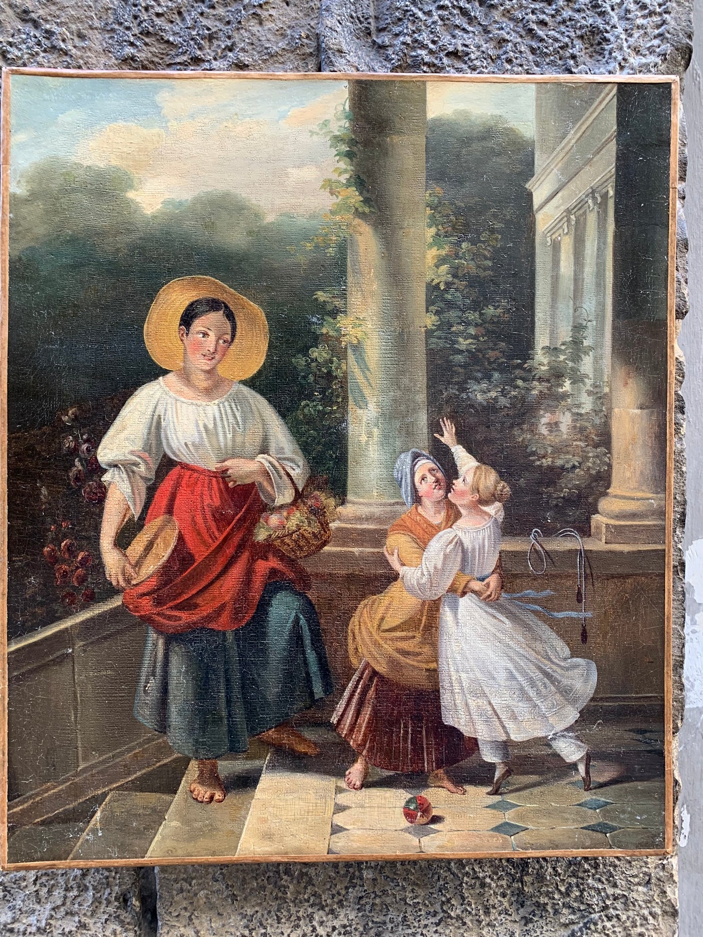 Peasant Girl And Little Lady With Toys. Europe, Romantic Era, Mid-19th Century