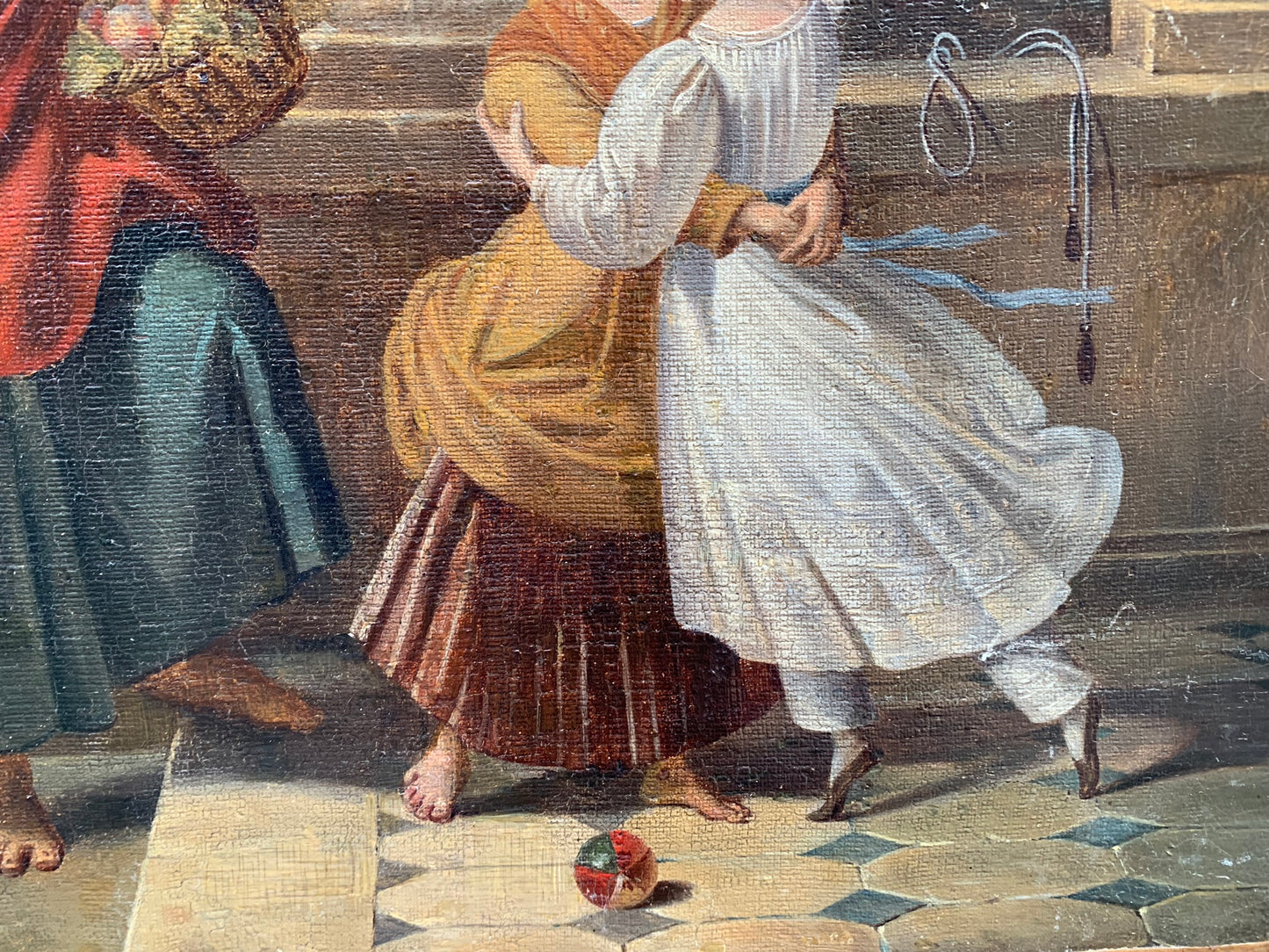 Peasant Girl And Little Lady With Toys. Europe, Romantic Era, Mid-19th Century