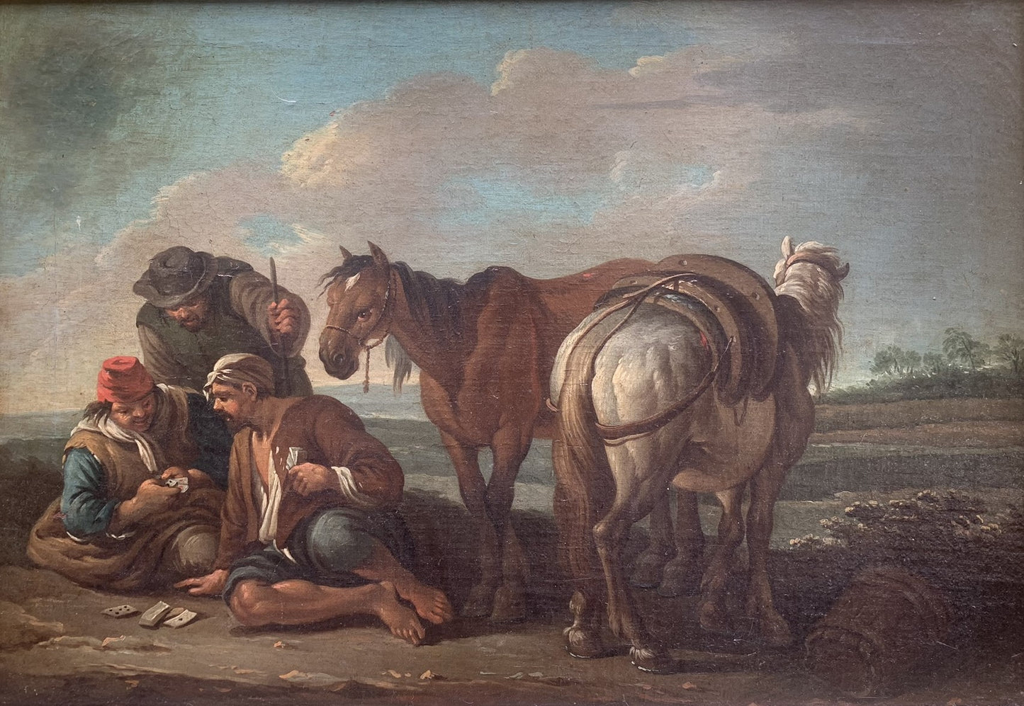 Paolo Monaldi. 2 paintings. "A stopover in the countryside" and "A game of cards". Circa 1740