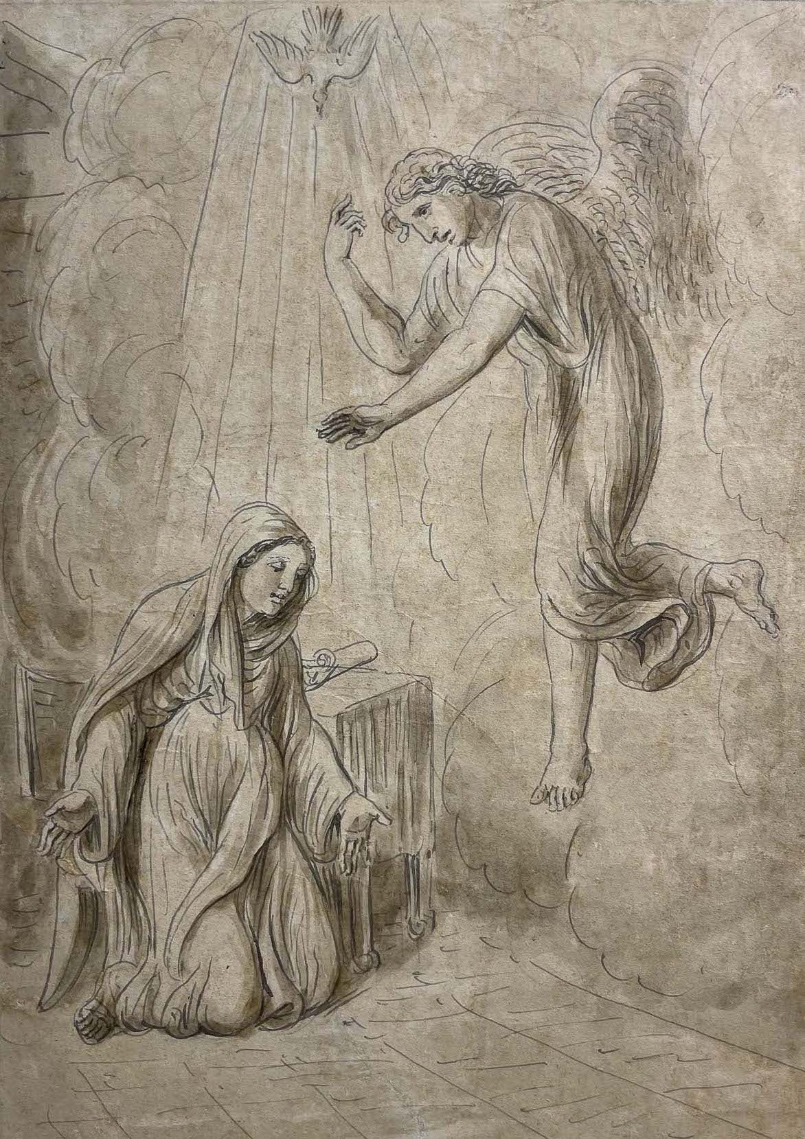 Luigi Ademollo, Annunciazione, inchiostro e grafite su carta, firmato, 1843