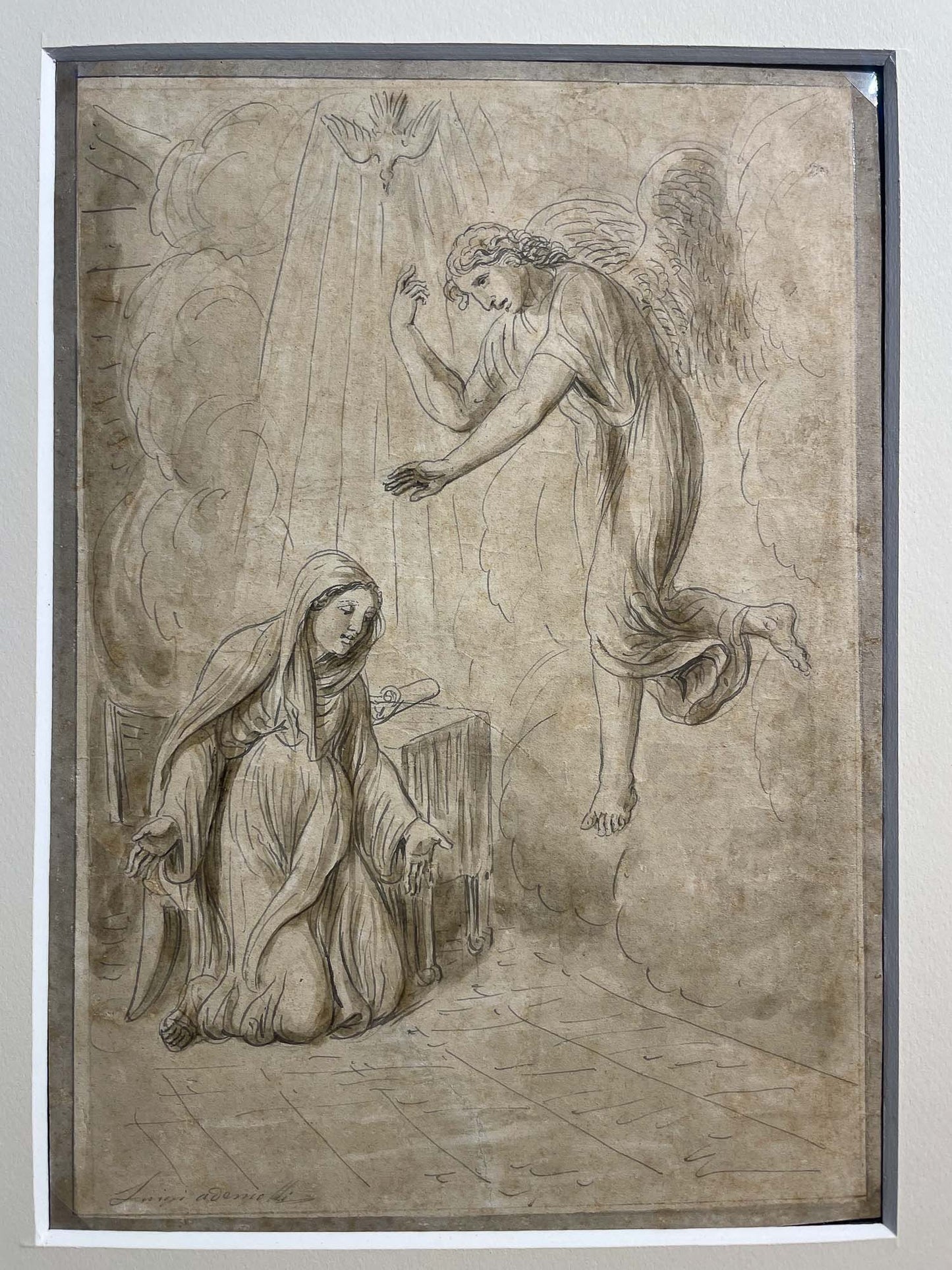 Luigi Ademollo, Annunciazione, inchiostro e grafite su carta, firmato, 1843
