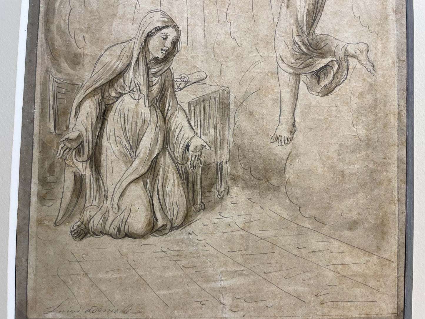 Luigi Ademollo, Annunciazione, inchiostro e grafite su carta, firmato, 1843