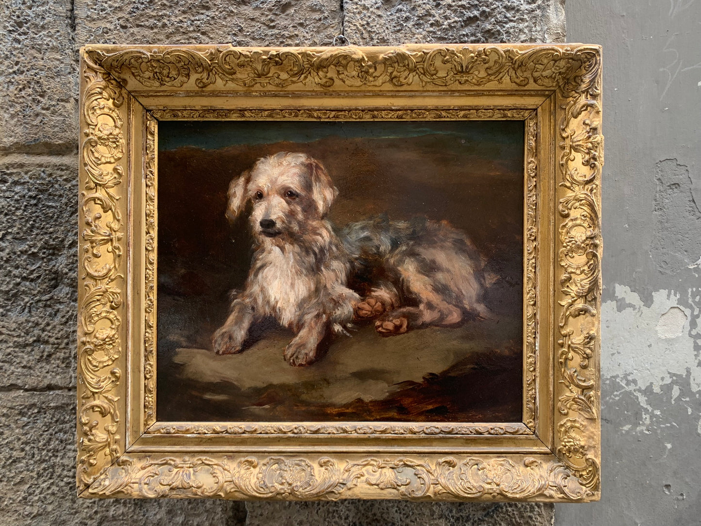 Portrait of a dog: reclining Terrier. Late XIX century.