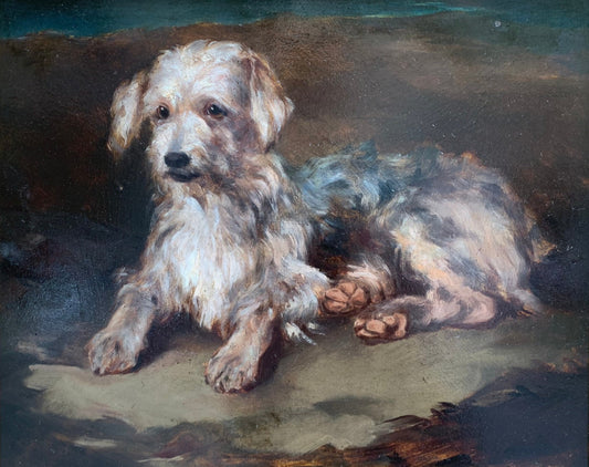 Portrait of a dog: reclining Terrier. Late XIX century.