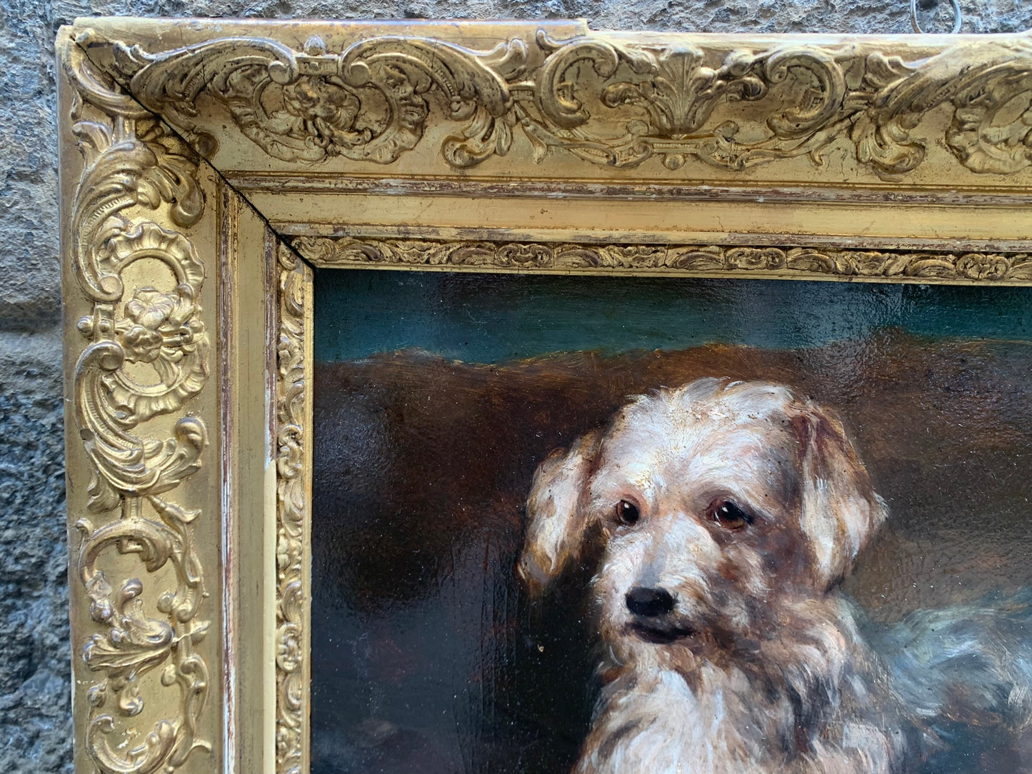 Portrait of a dog: reclining Terrier. Late XIX century.