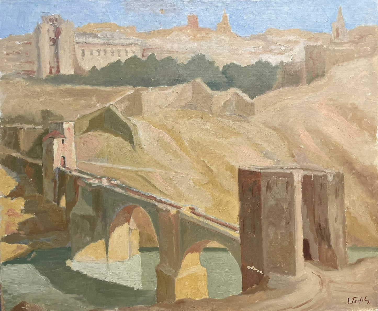 Veduta di Toledo, Spagna – Ponte sul Tago (Puente de San Martín), circa 1935–1936