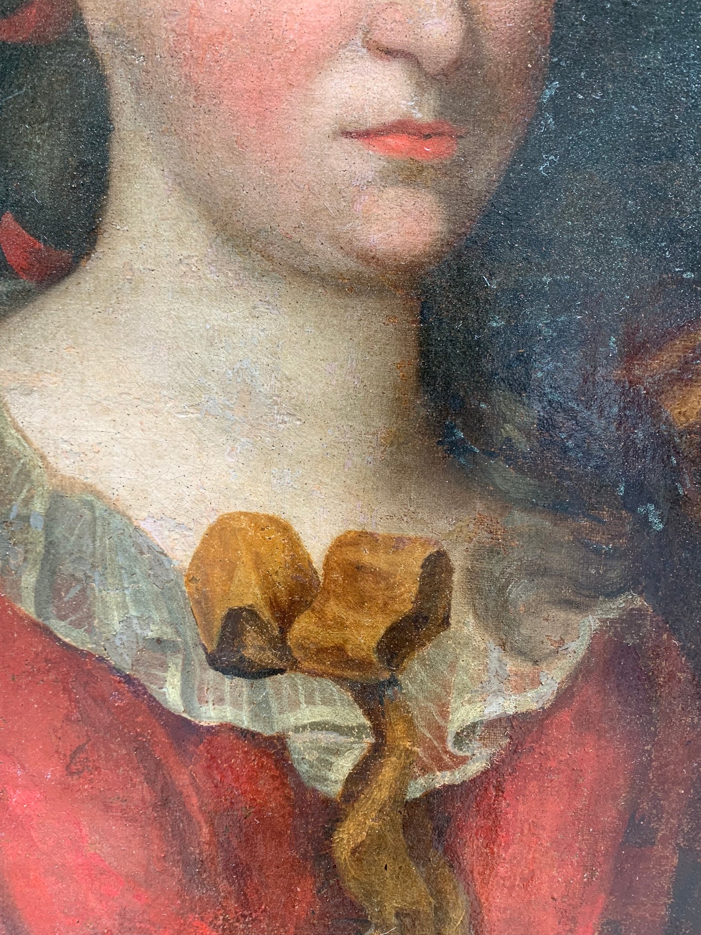 Portrait of a Lady with Flowing Mantle and High Hairstyle with Ribbon.