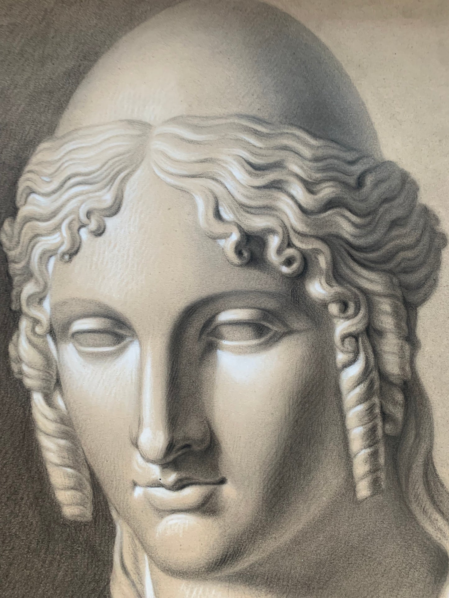 XIX century Academic Study of the Head of Helen of Troy by Canova. Cm 63 x cm 46