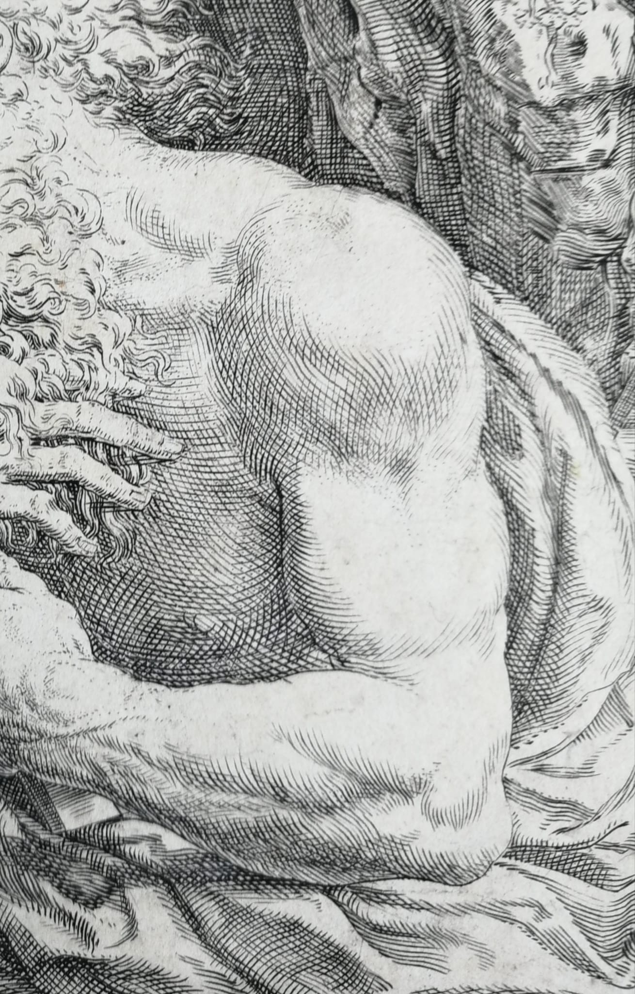 Saint Jerome Penitent with Skull and Crucifix – Engraving by Oliviero Gatti, 1602, Italian Old Master Print