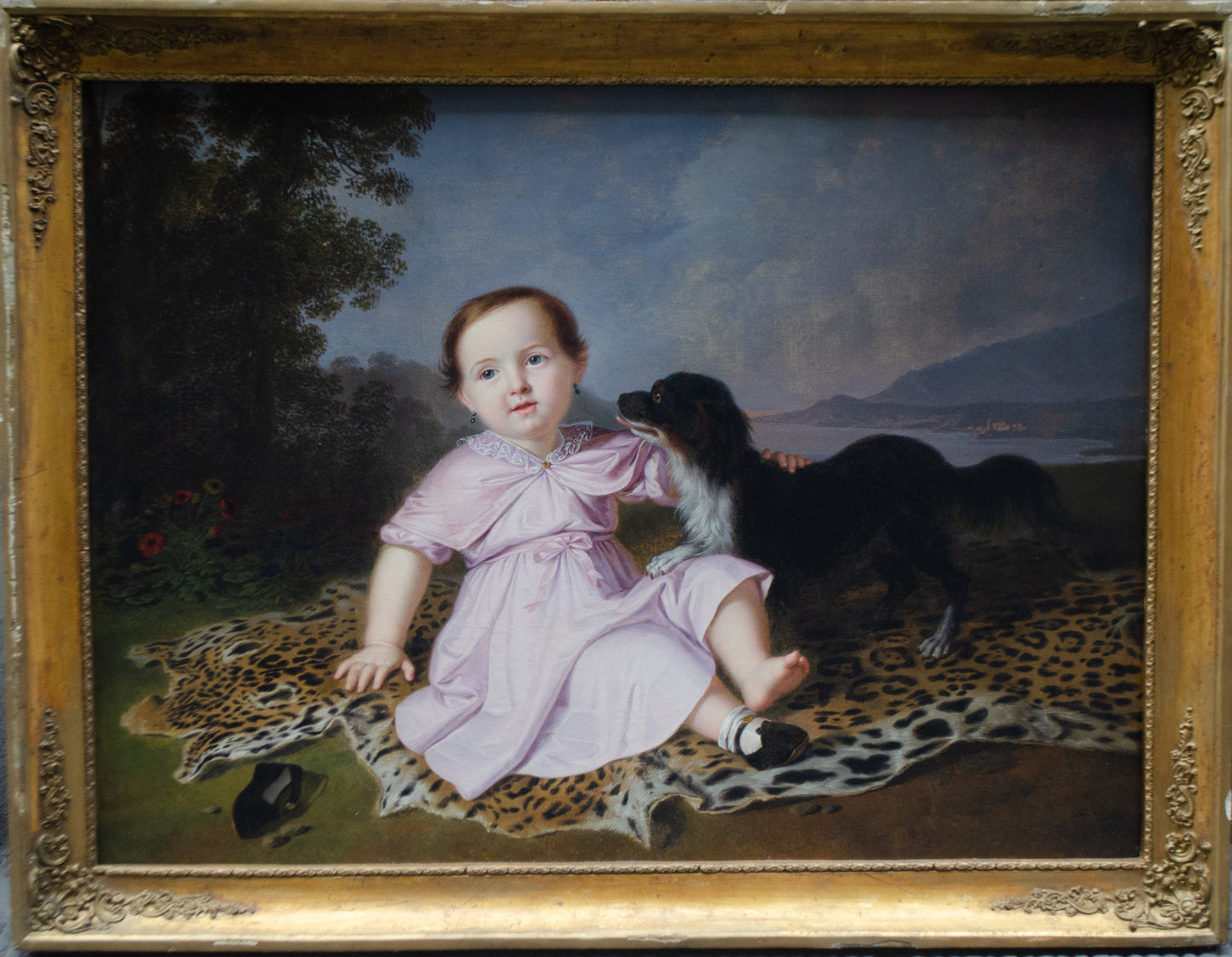 Portrait of a Whitaker Family Girl with a King Charles Spaniel – Giuseppe Patania, 1845