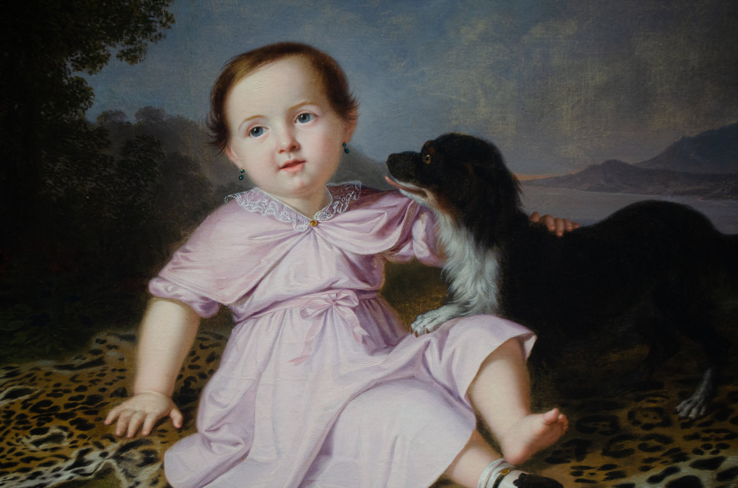 Portrait of a Whitaker Family Girl with a King Charles Spaniel – Giuseppe Patania, 1845