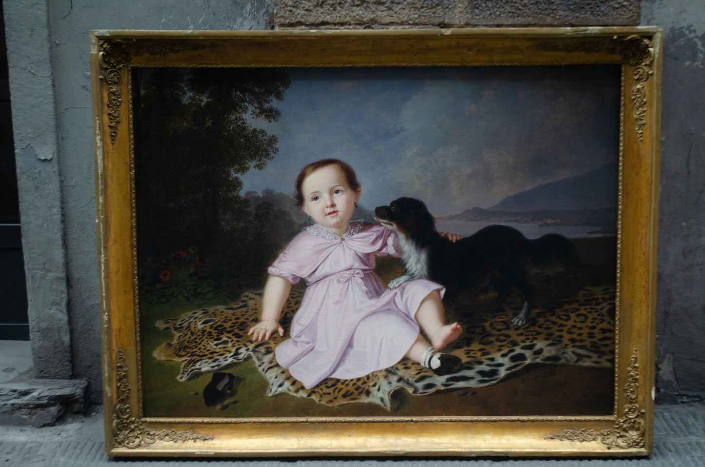 Portrait of a Whitaker Family Girl with a King Charles Spaniel – Giuseppe Patania, 1845