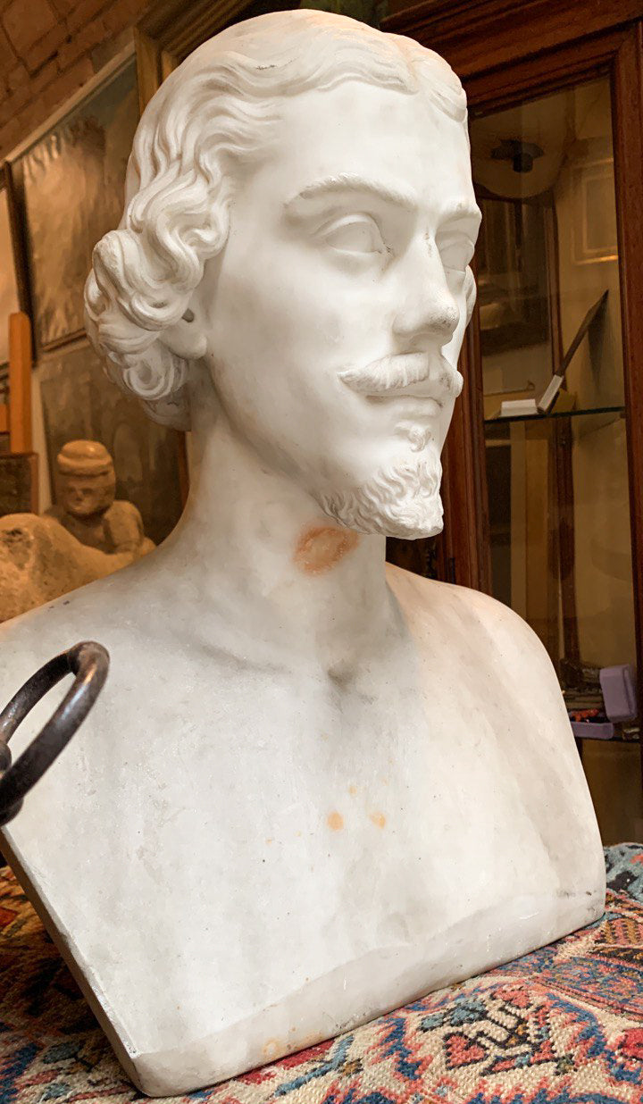 An Italian Carved White Marble Male Bust, 19th Century